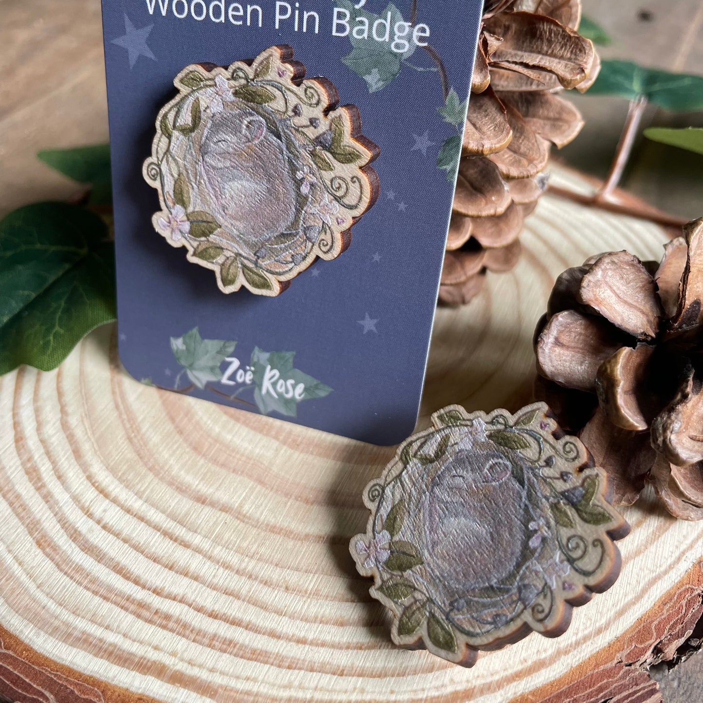 Mouse Nest Wooden Pin Badge