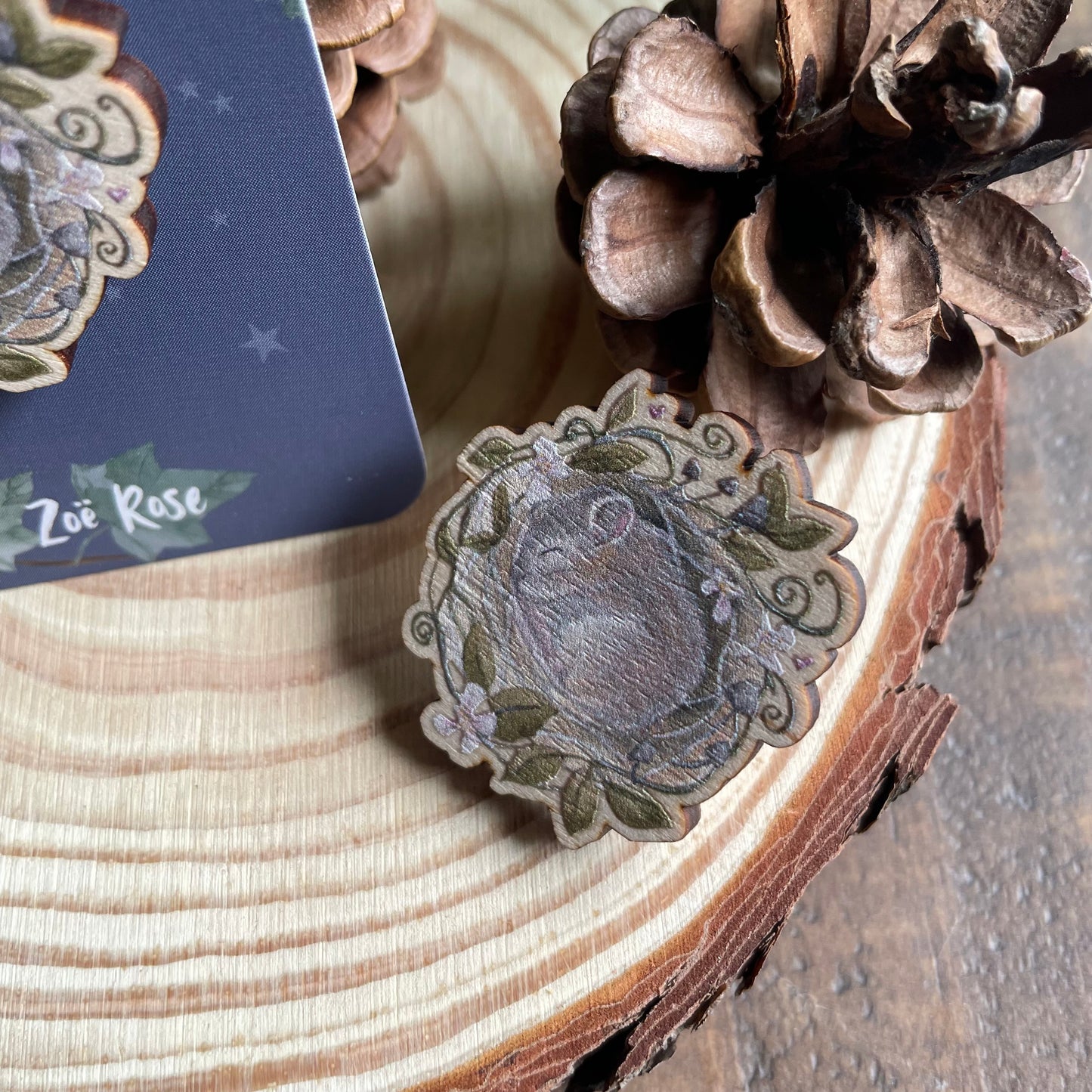 Mouse Nest Wooden Pin Badge