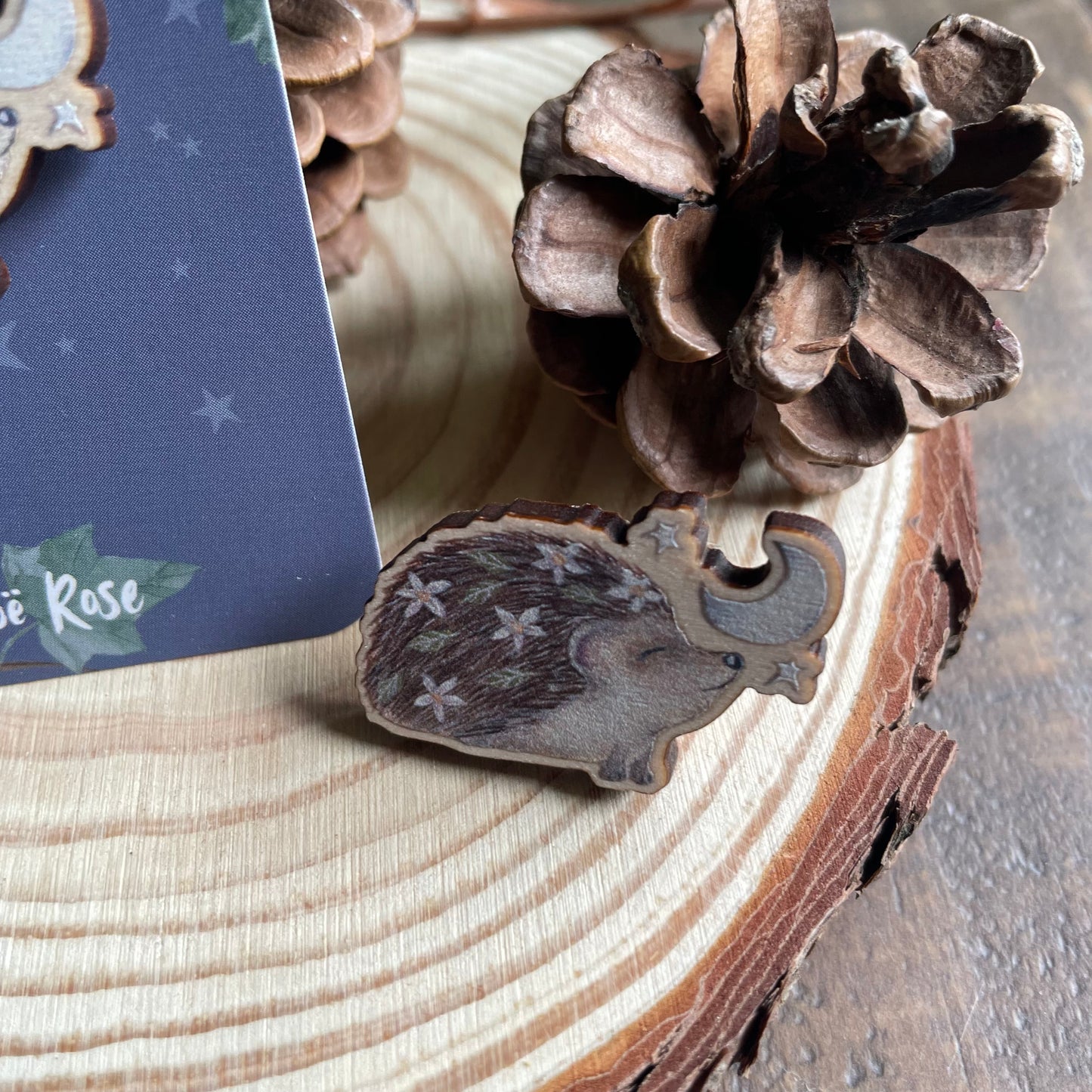 Hedgehog Moon Wooden Pin Badge