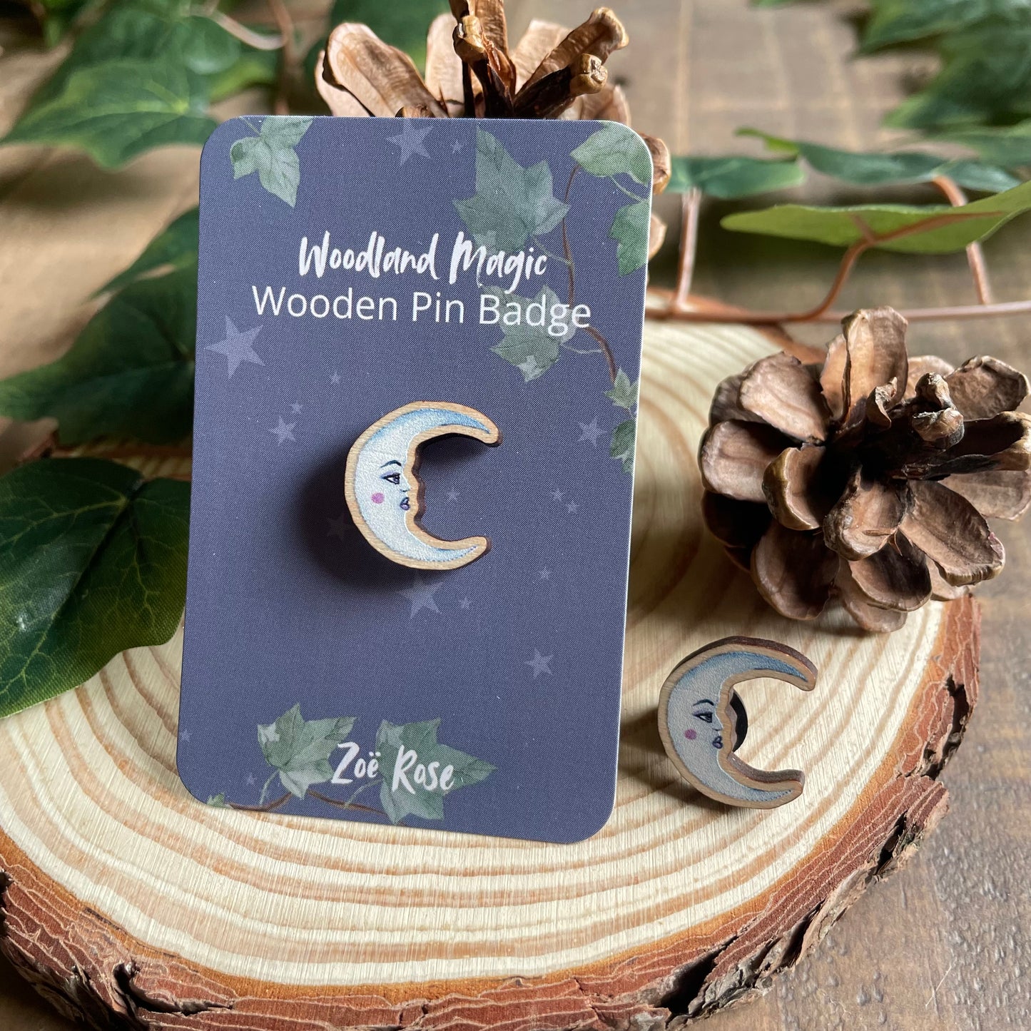 Moon Wooden Pin Badge