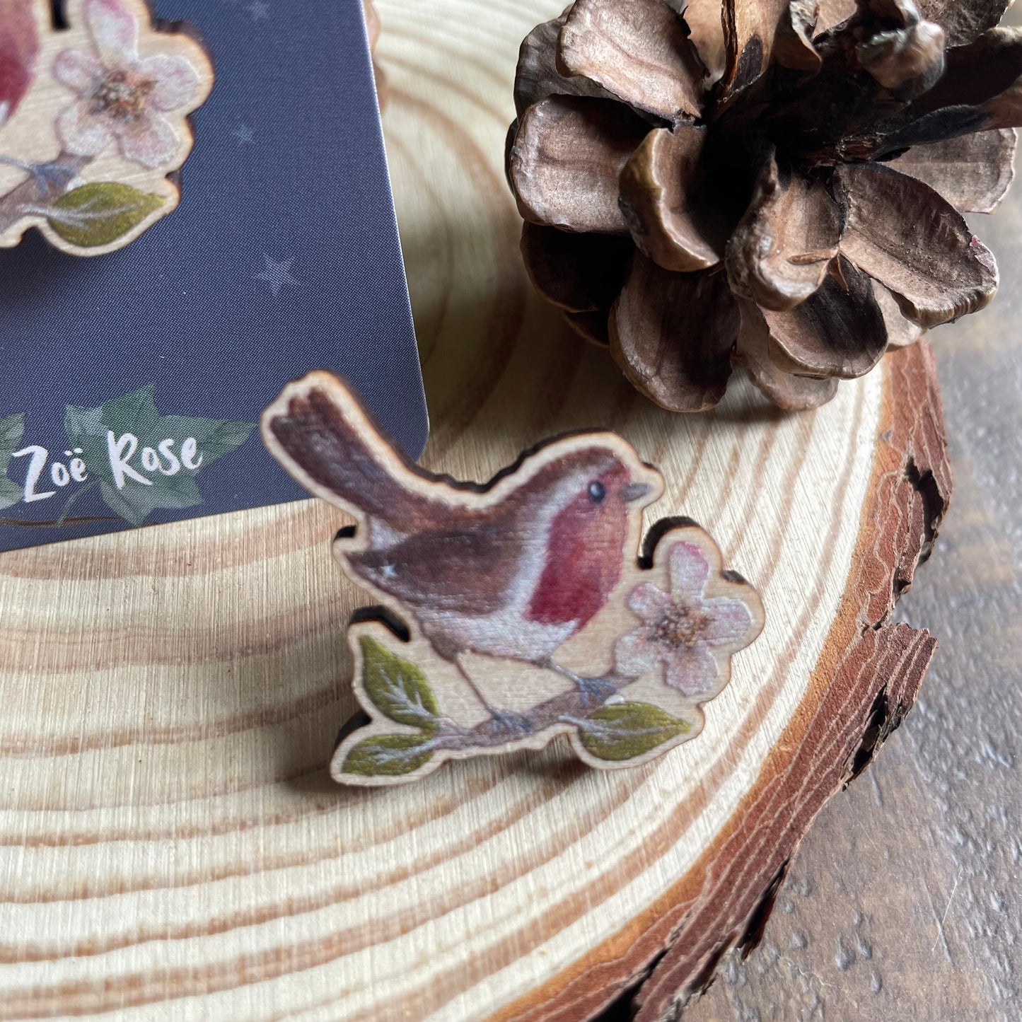 Robin Wooden Pin Badge