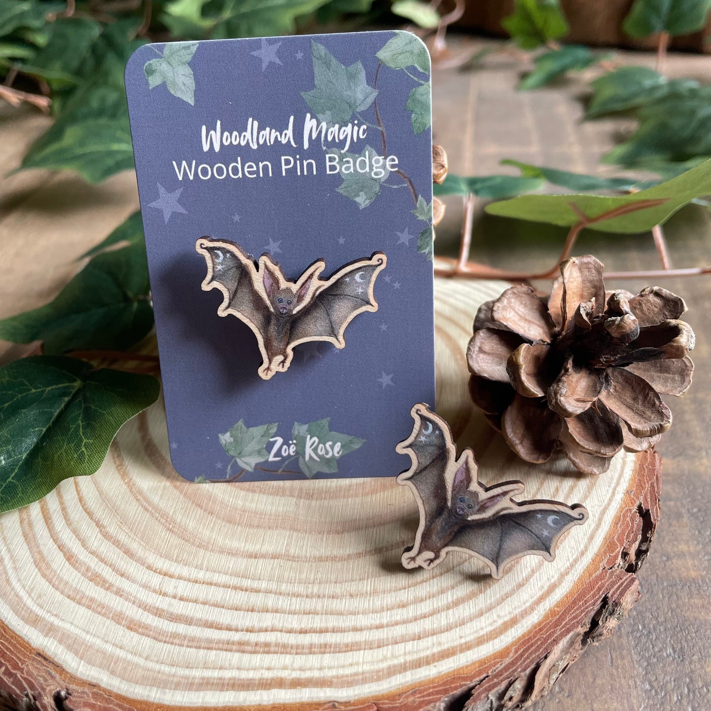 Bat Wooden Pin Badge | Francis