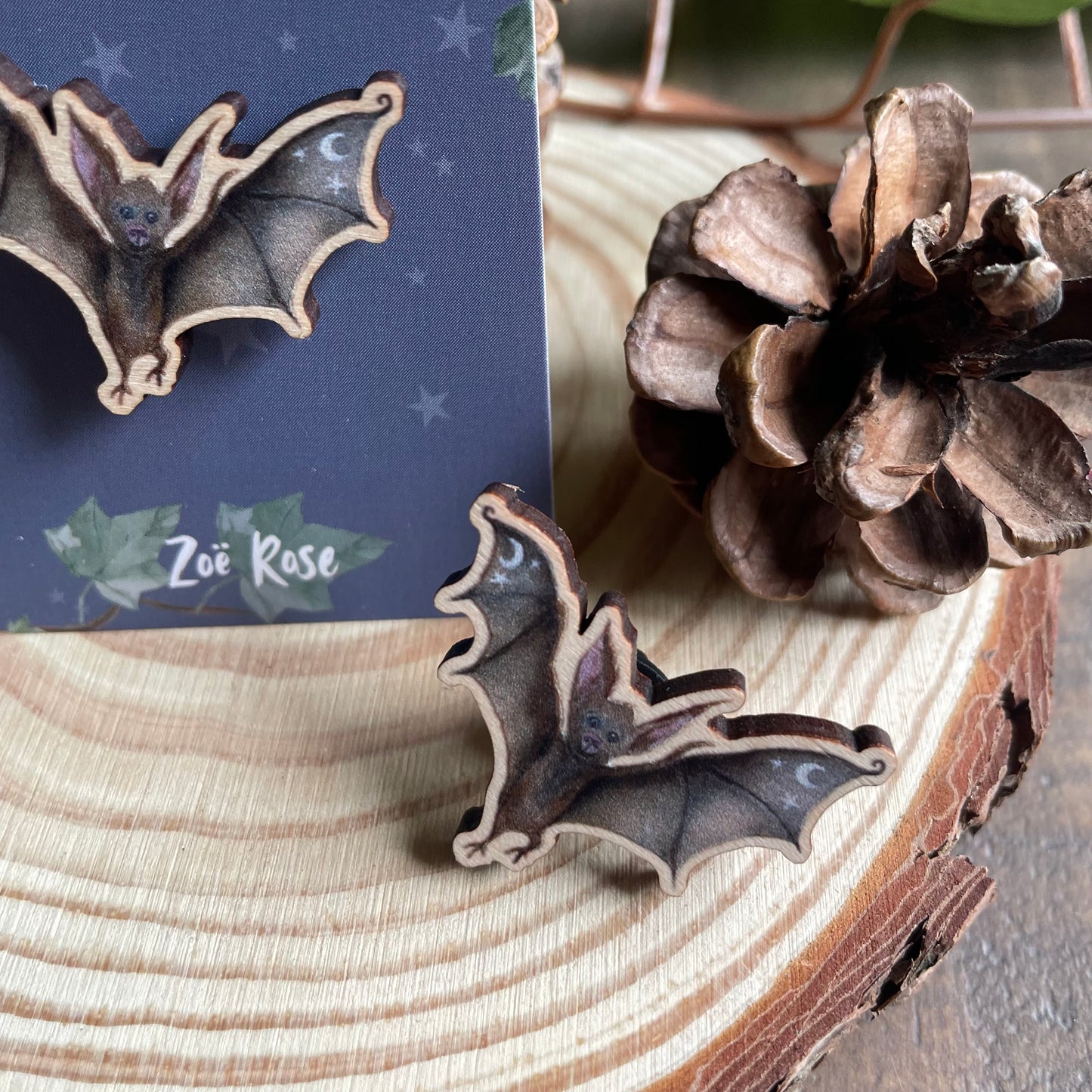 Bat Wooden Pin Badge | Francis