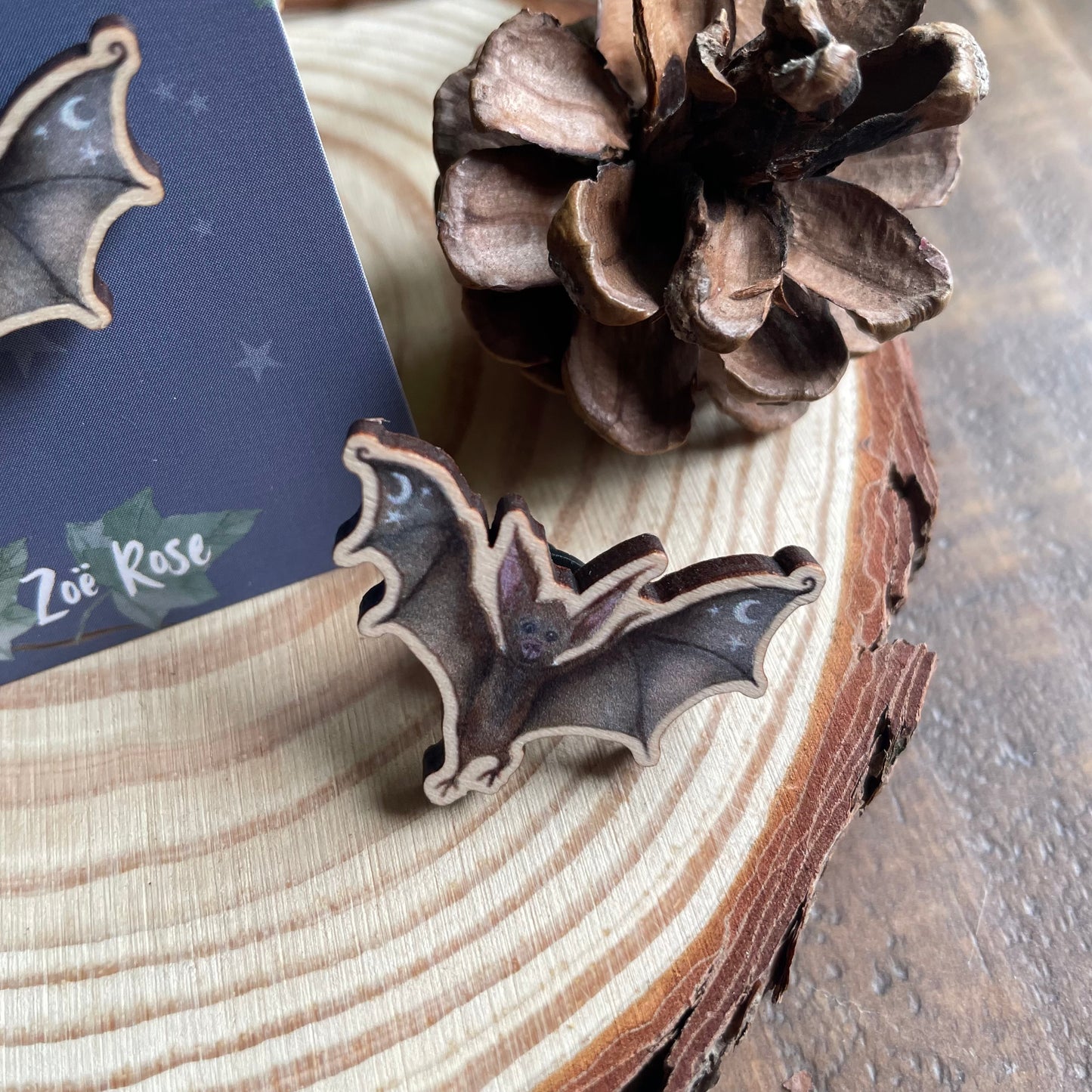 Bat Wooden Pin Badge | Francis