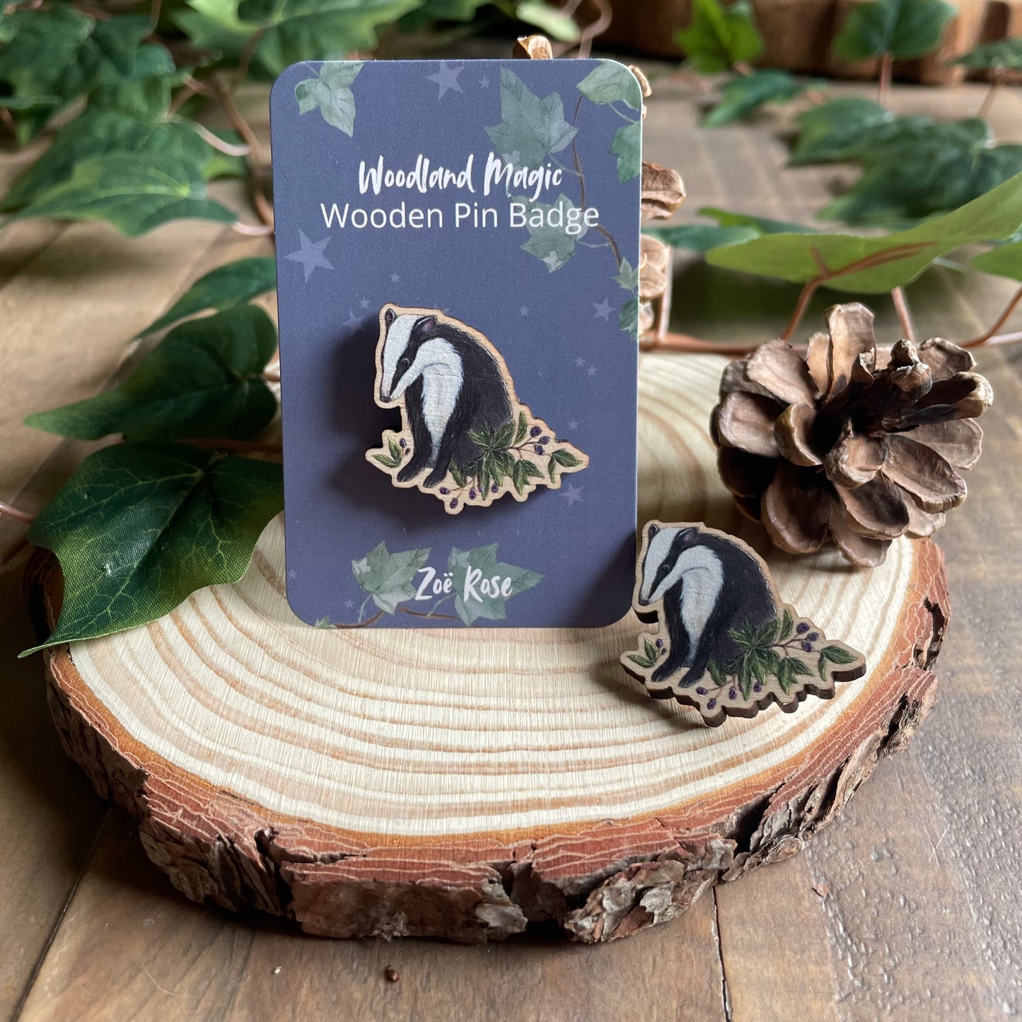 Badger Wooden Pin Badge