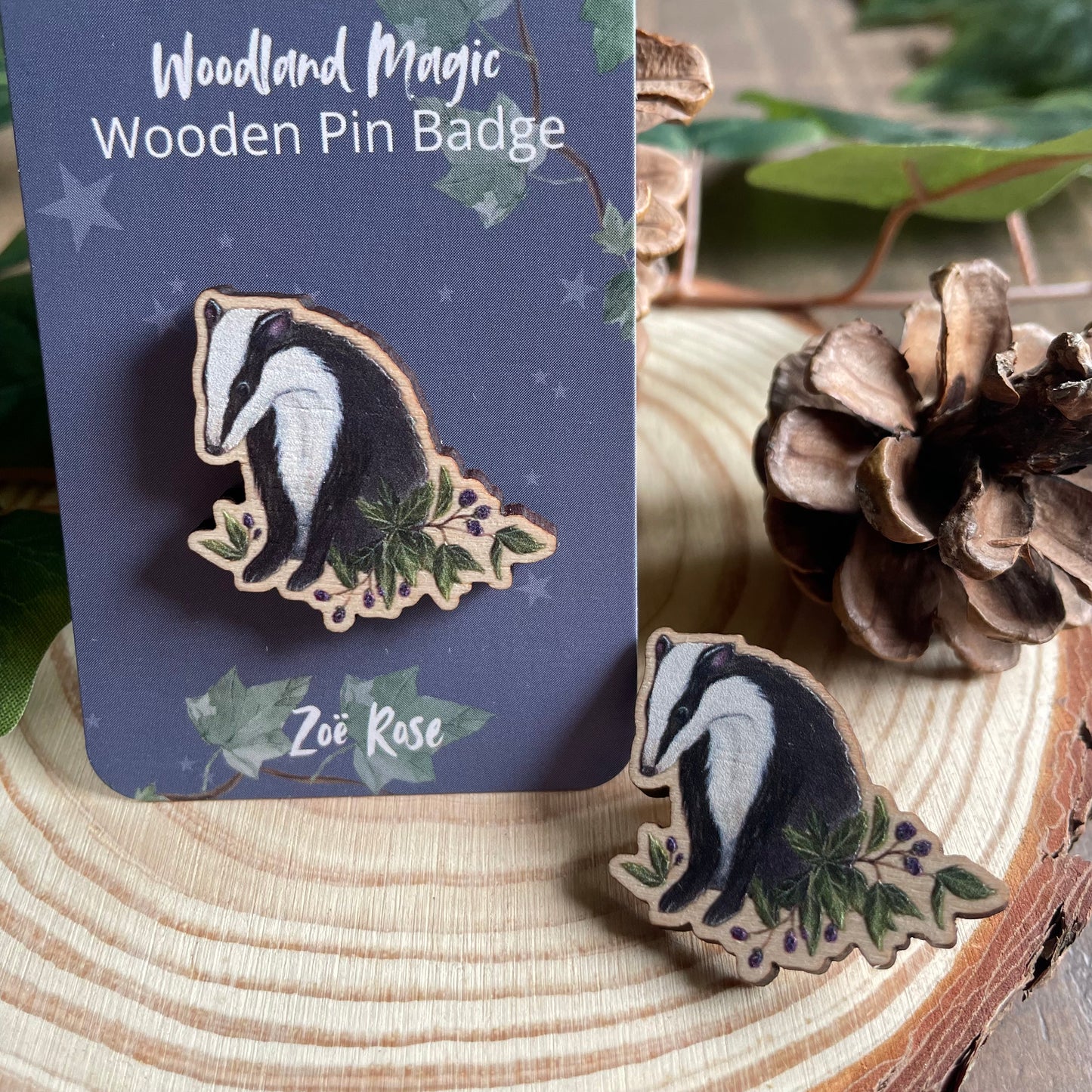 Badger Wooden Pin Badge