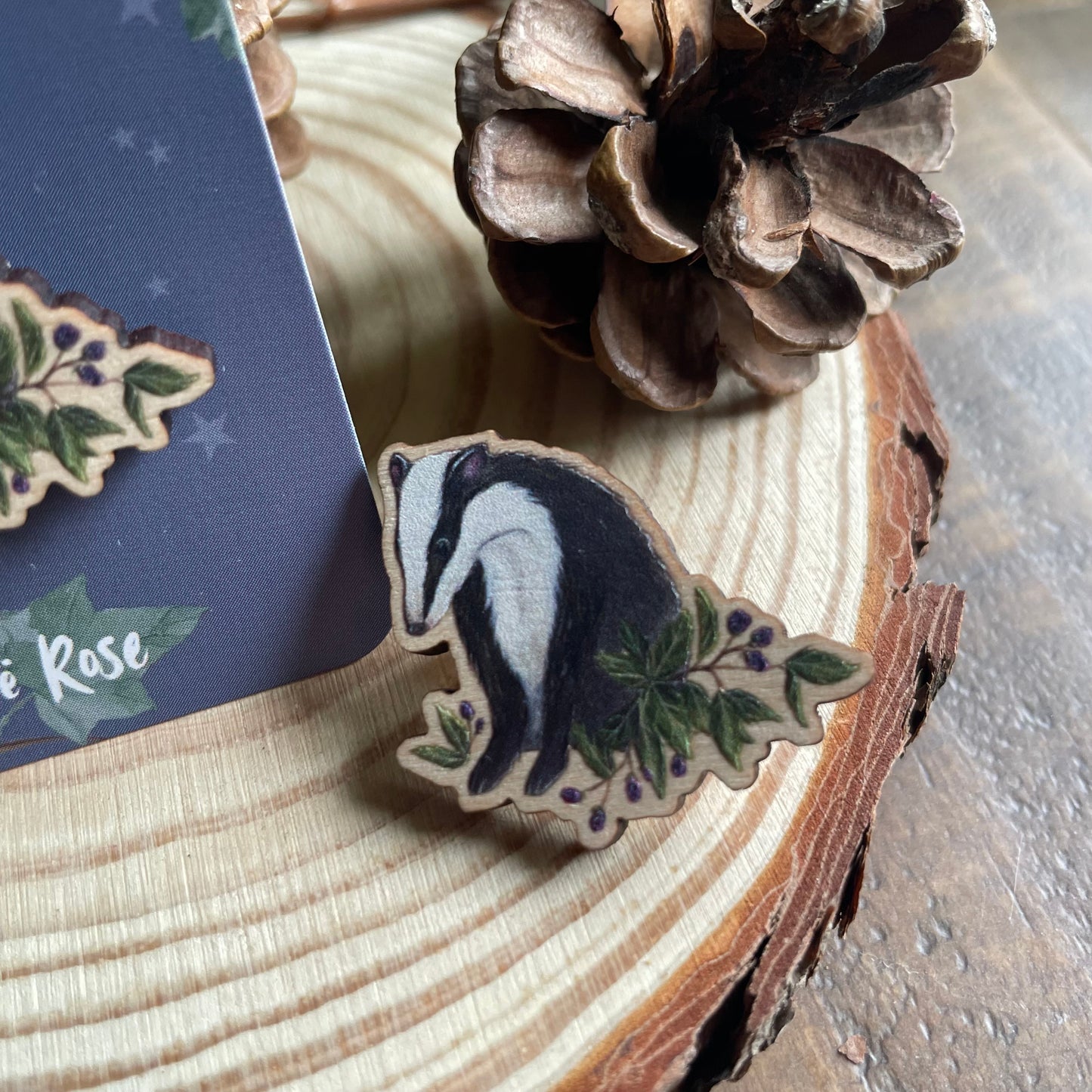 Badger Wooden Pin Badge