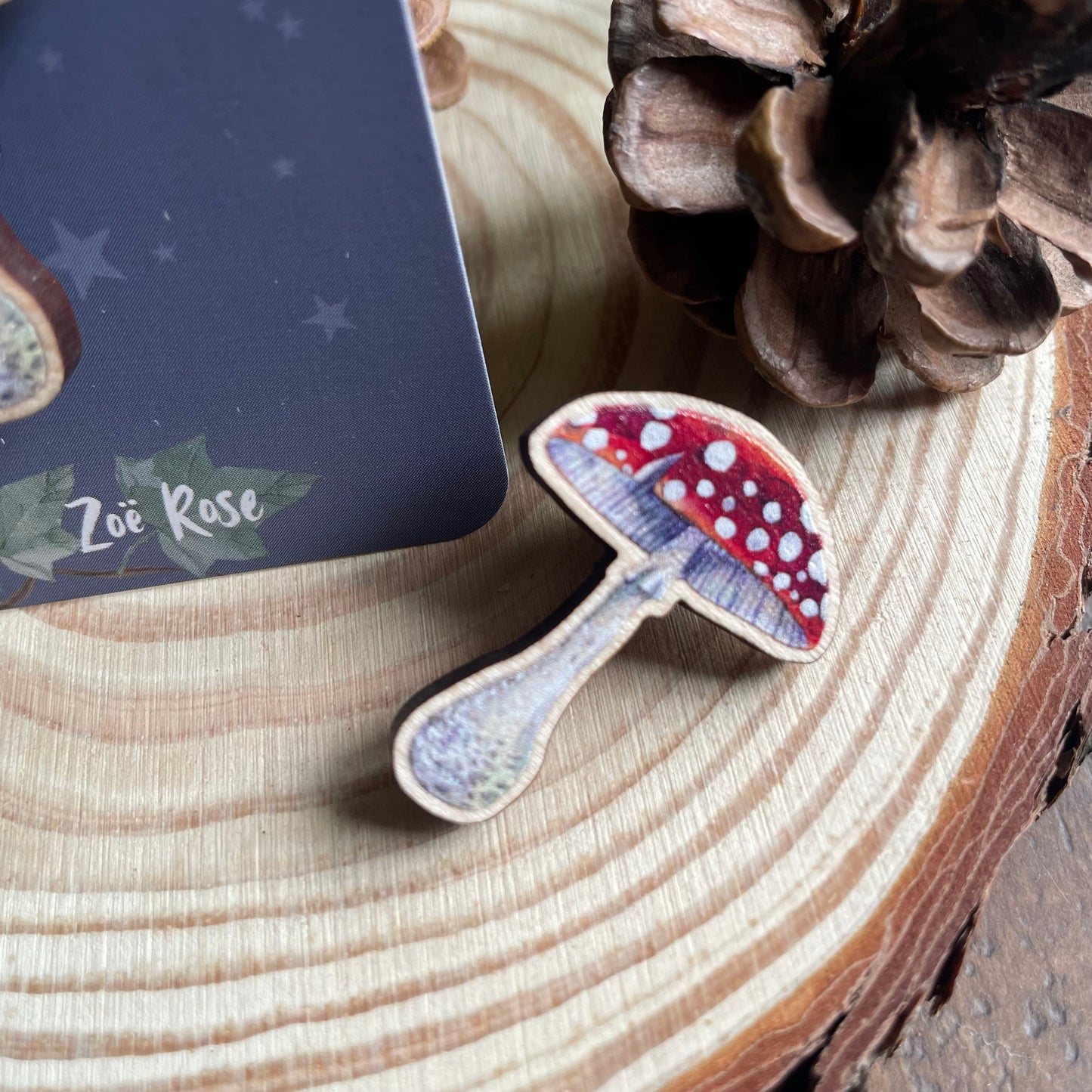 Toadstool Wooden Pin Badge | Red Toadstool