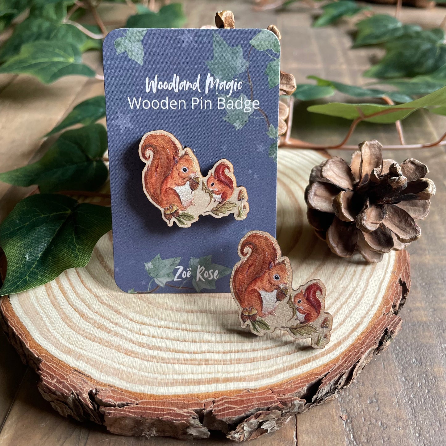 Squirrel Wooden Pin Badge | Harvest