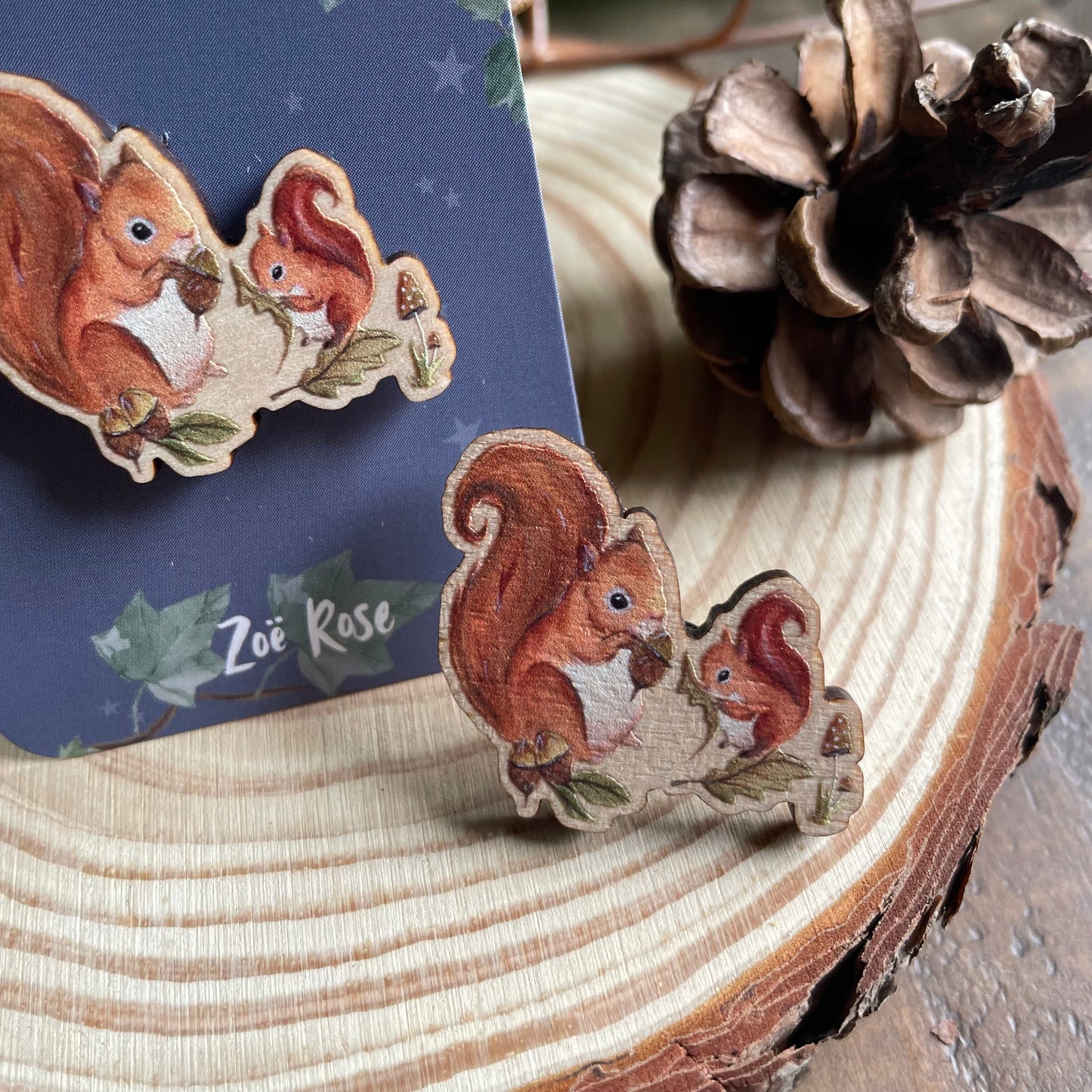 Squirrel Wooden Pin Badge | Harvest