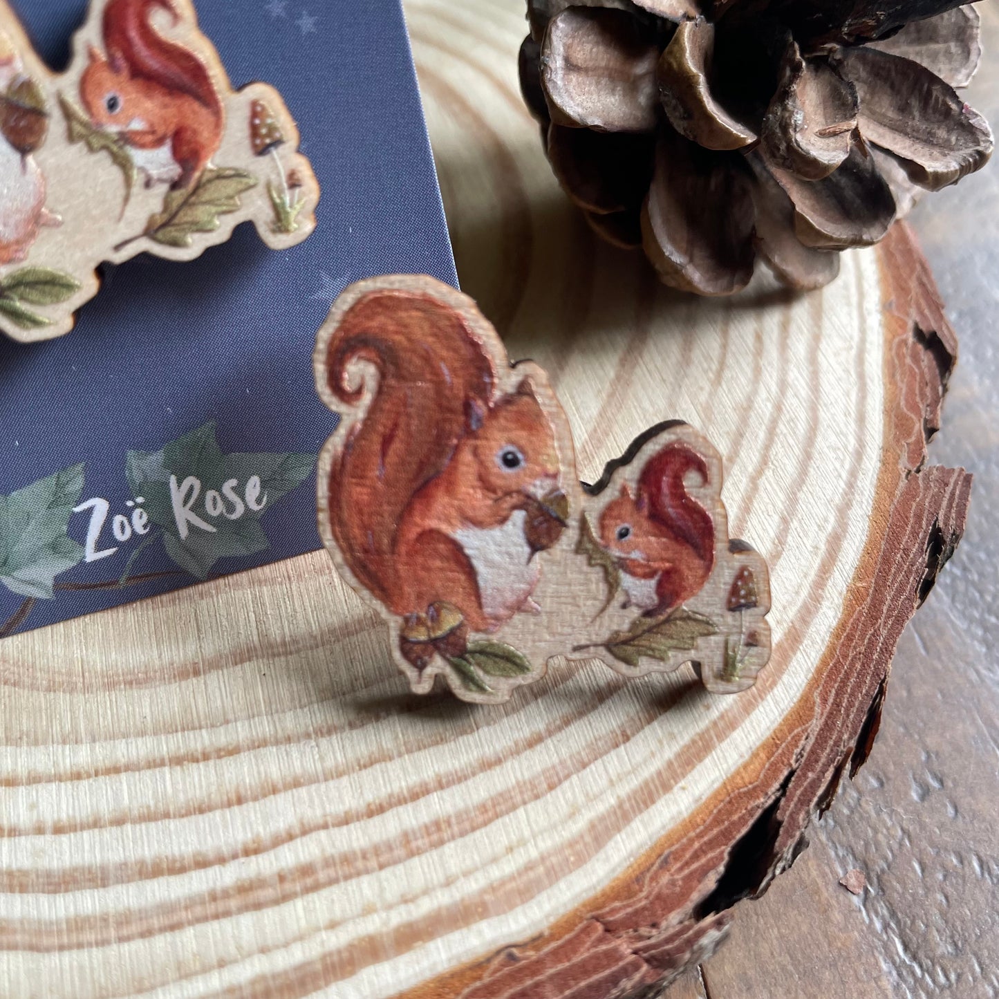 Squirrel Wooden Pin Badge | Harvest