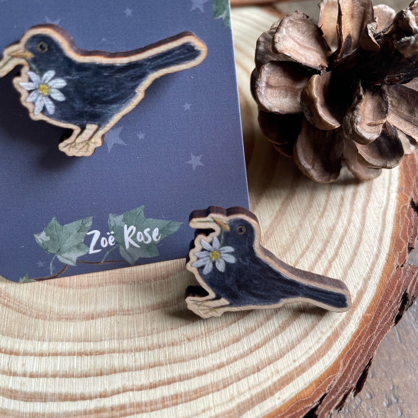 Blackbird Wooden Pin Badge | Mort