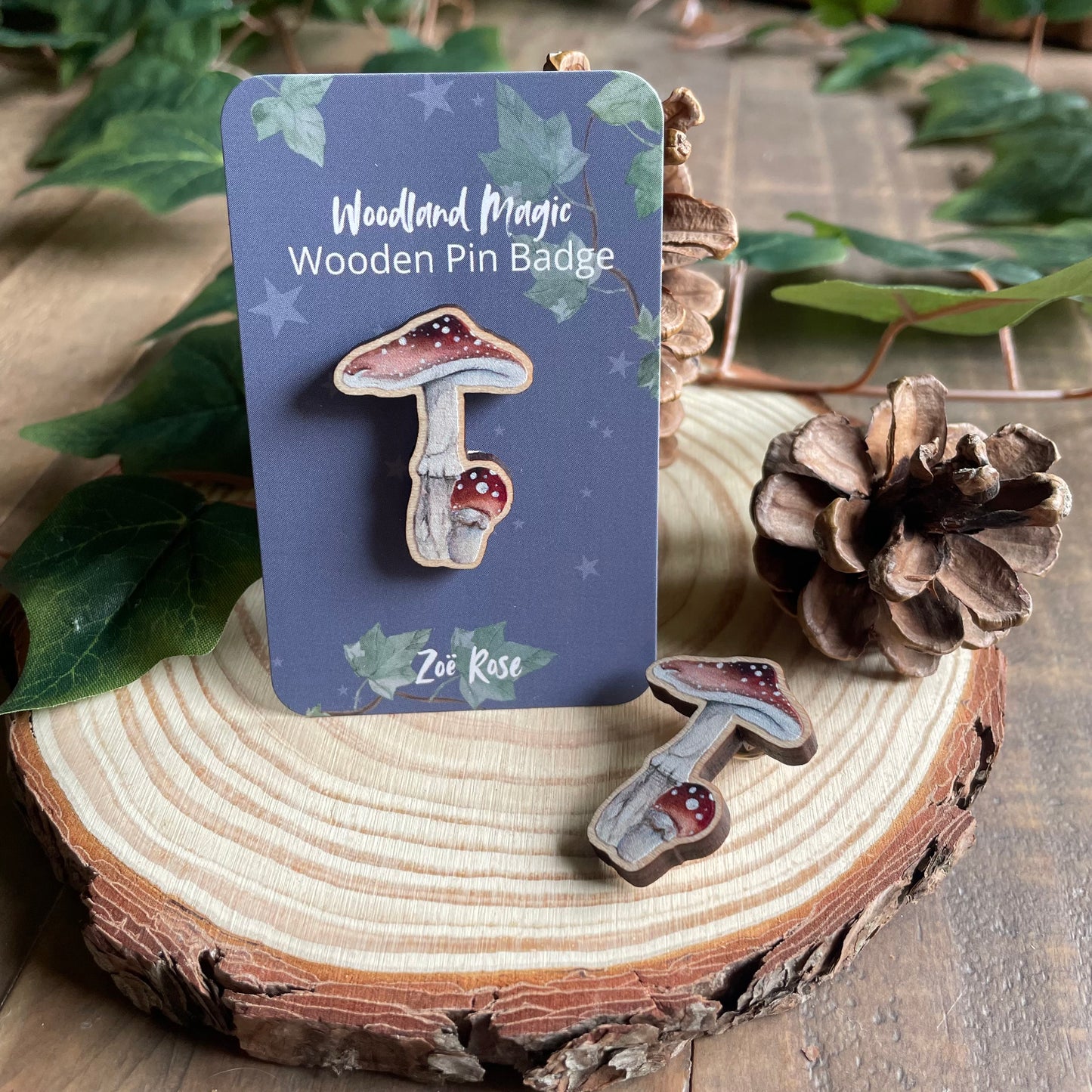 Mushroom Wooden Pin Badge | Brown Mushroom