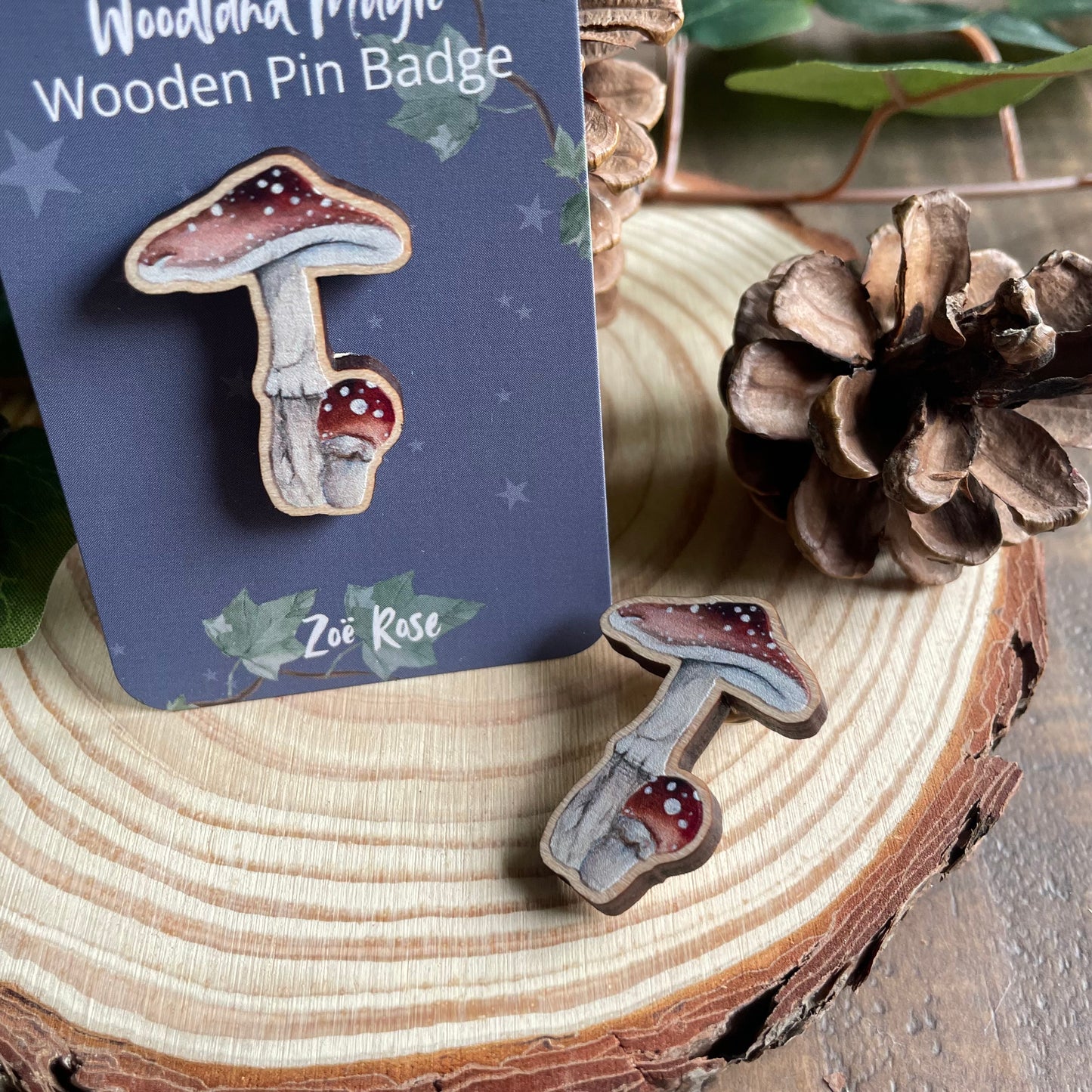 Mushroom Wooden Pin Badge | Brown Mushroom