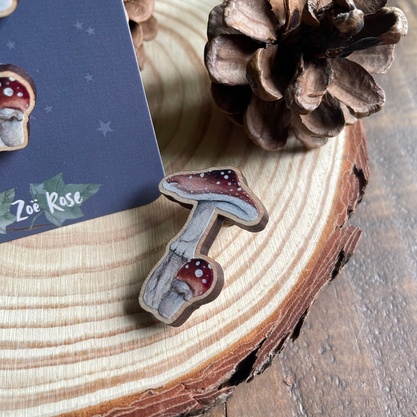 Mushroom Wooden Pin Badge | Brown Mushroom