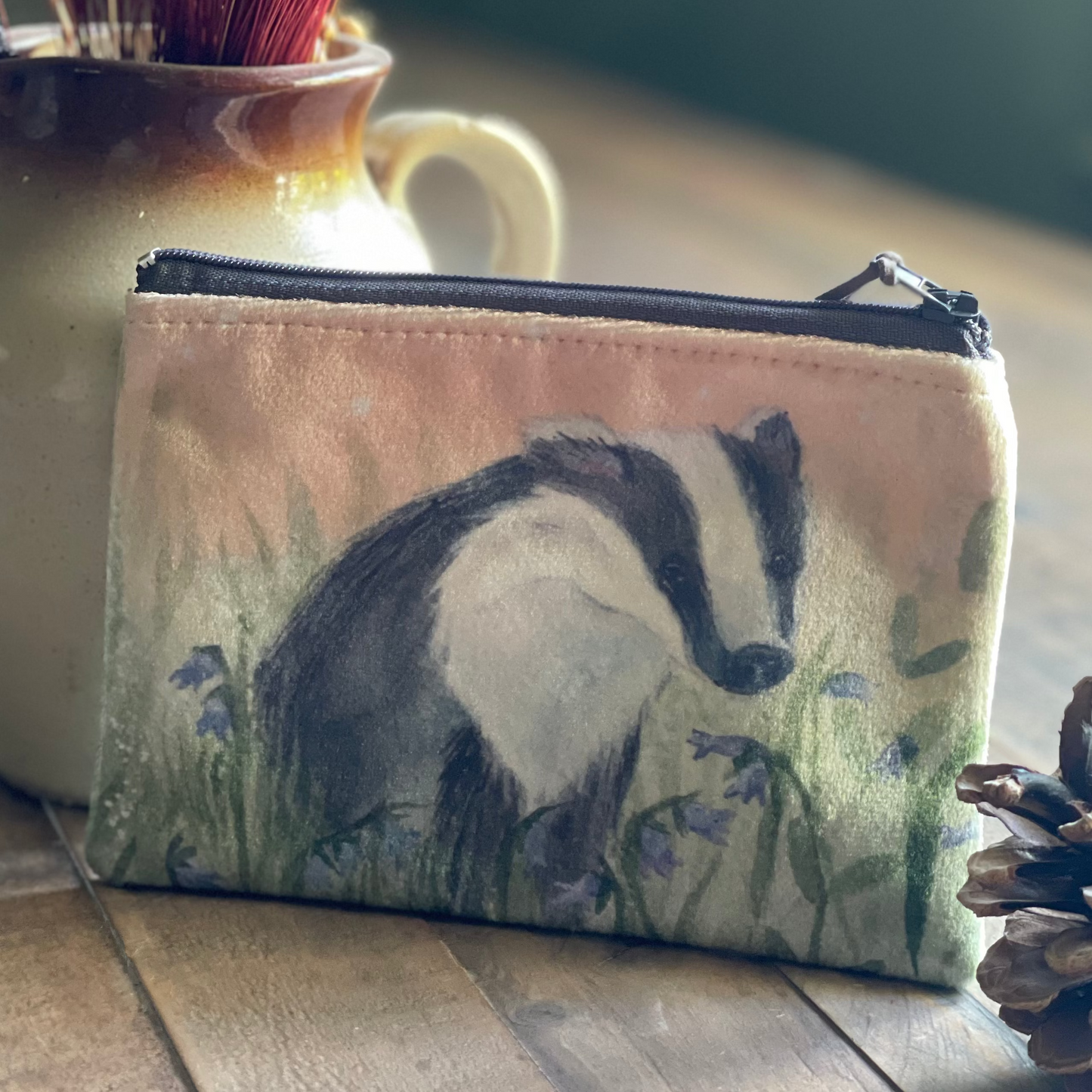 Bluebells | Badger Watercolour Velvet Coin Purse