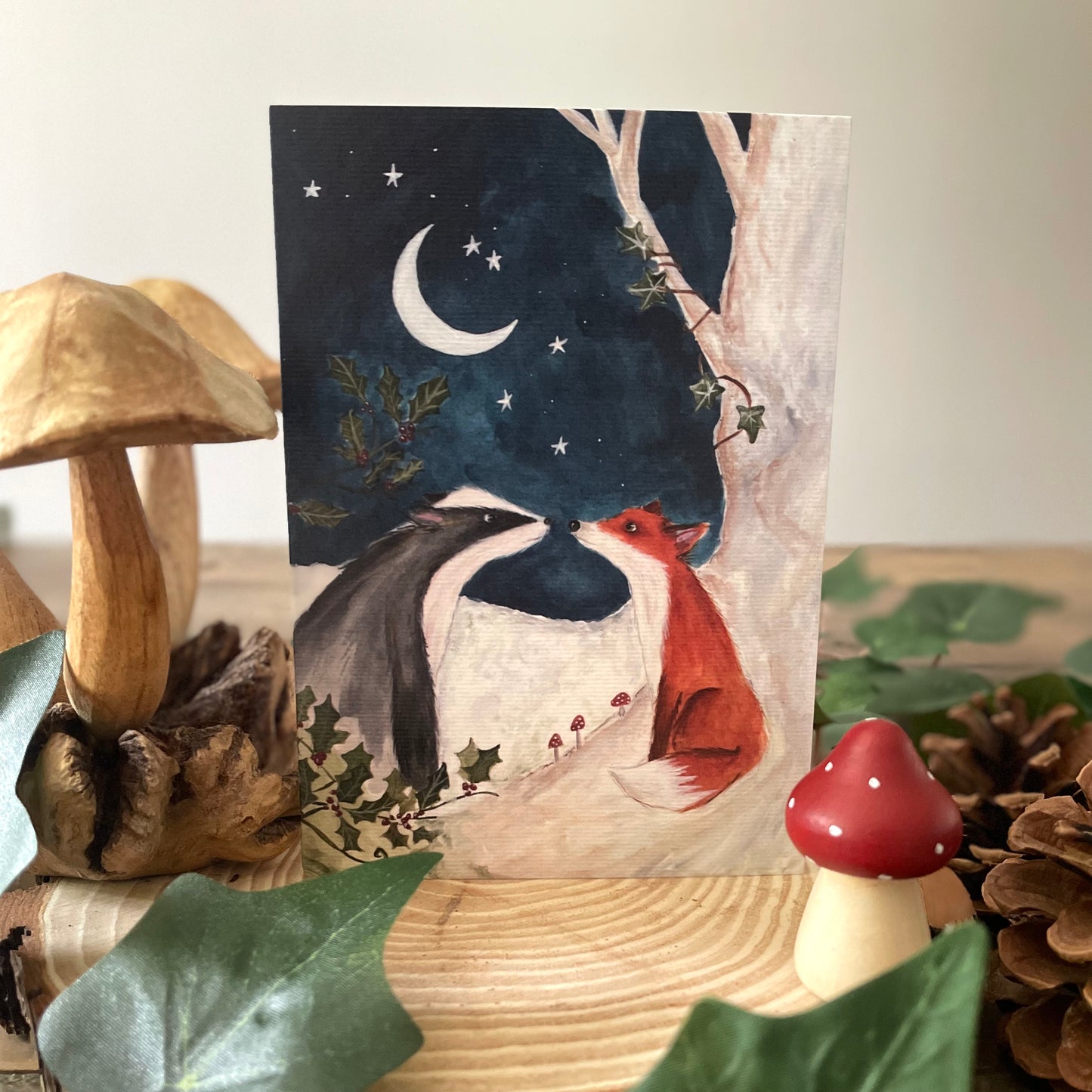 Fox & Badger Festive Card| Yule Encounter