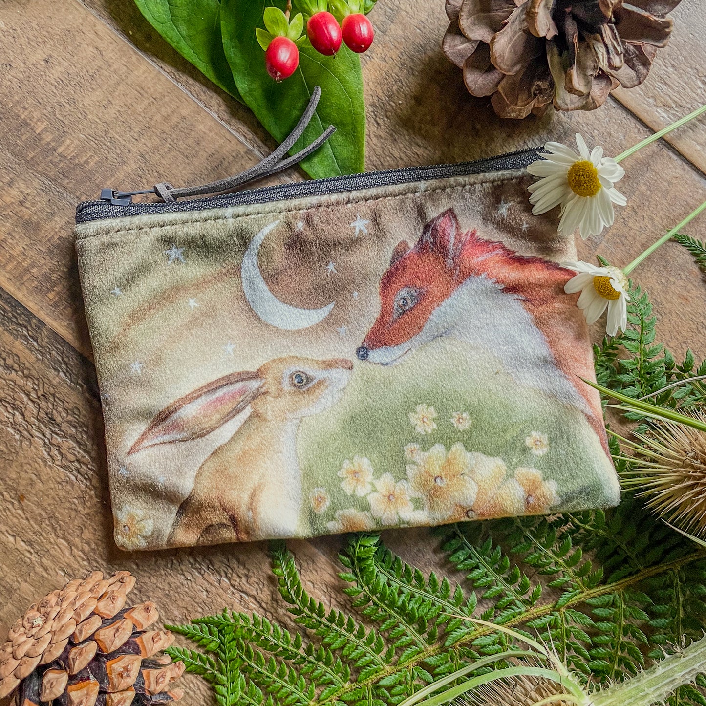 Primrose Meadow | Hare & Fox Watercolour Velvet Coin Purse