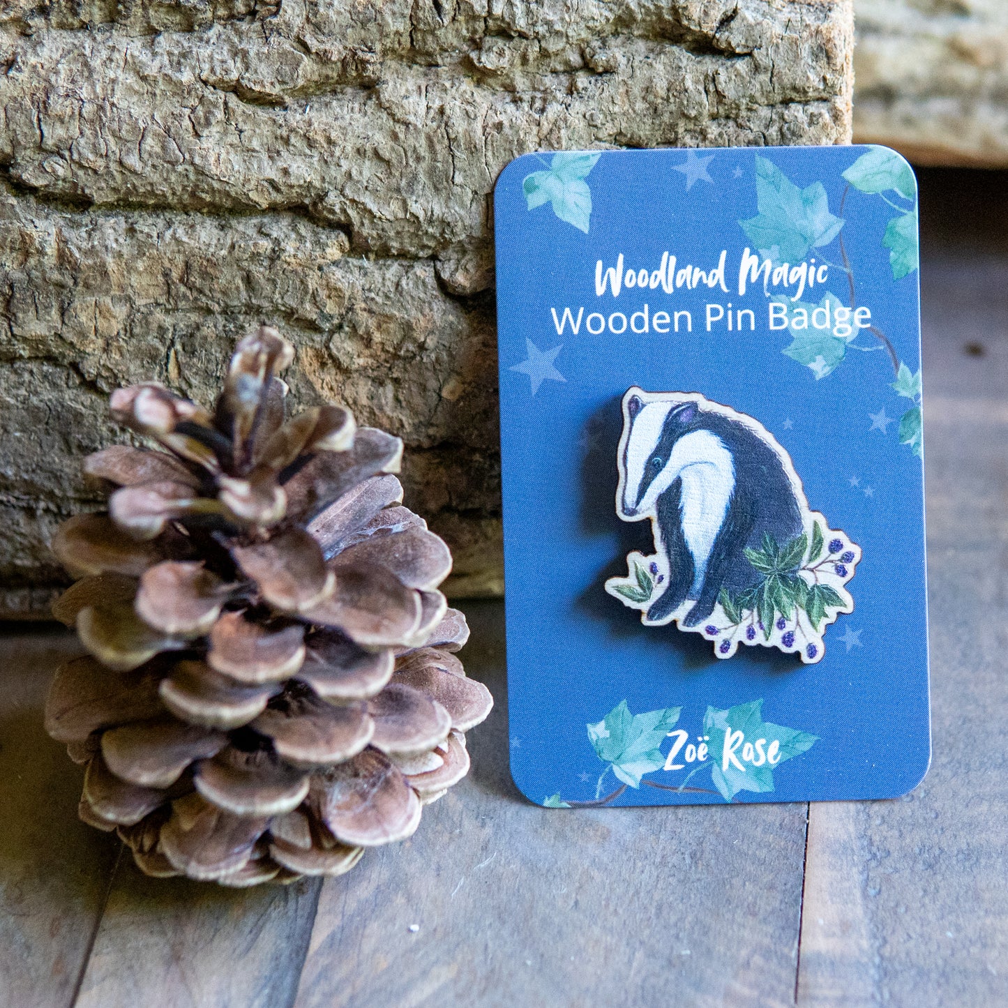 Badger Wooden Pin Badge