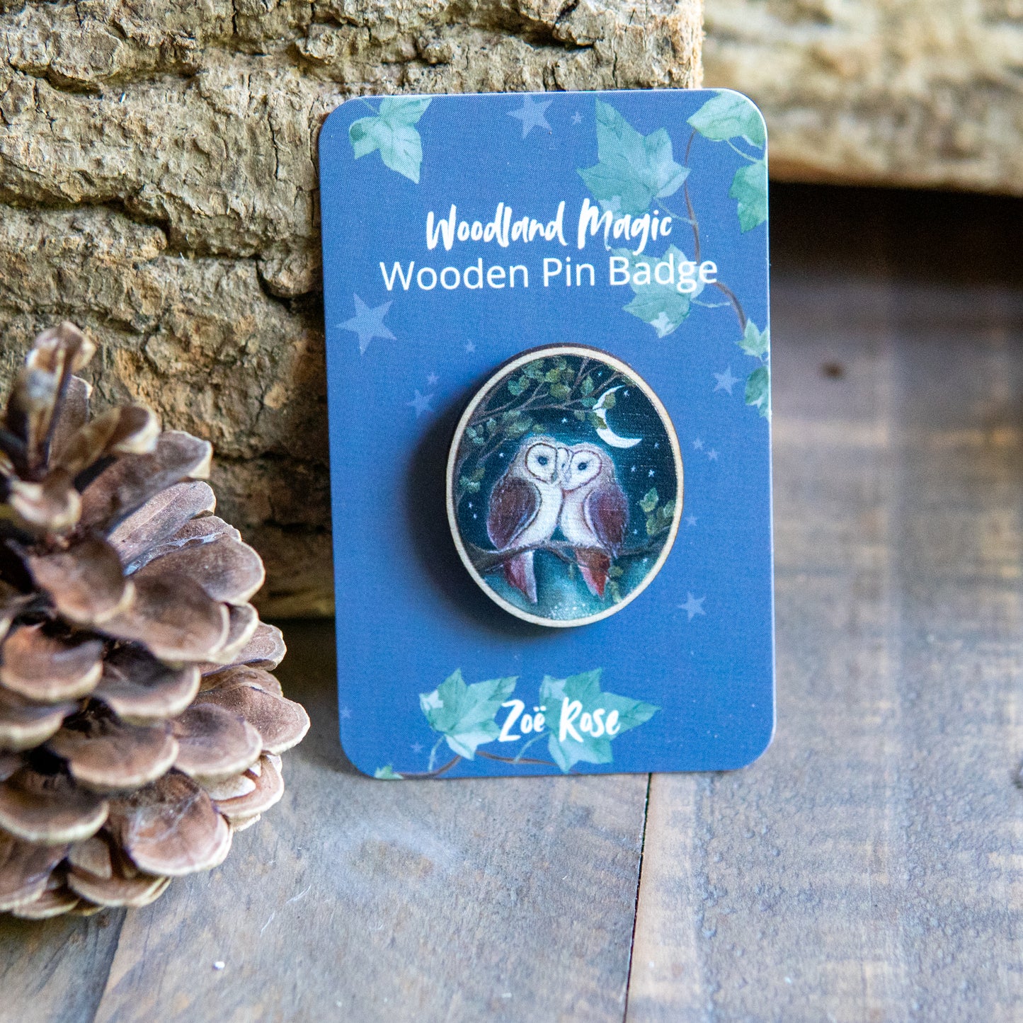 Guardian Owls Wooden Pin Badge