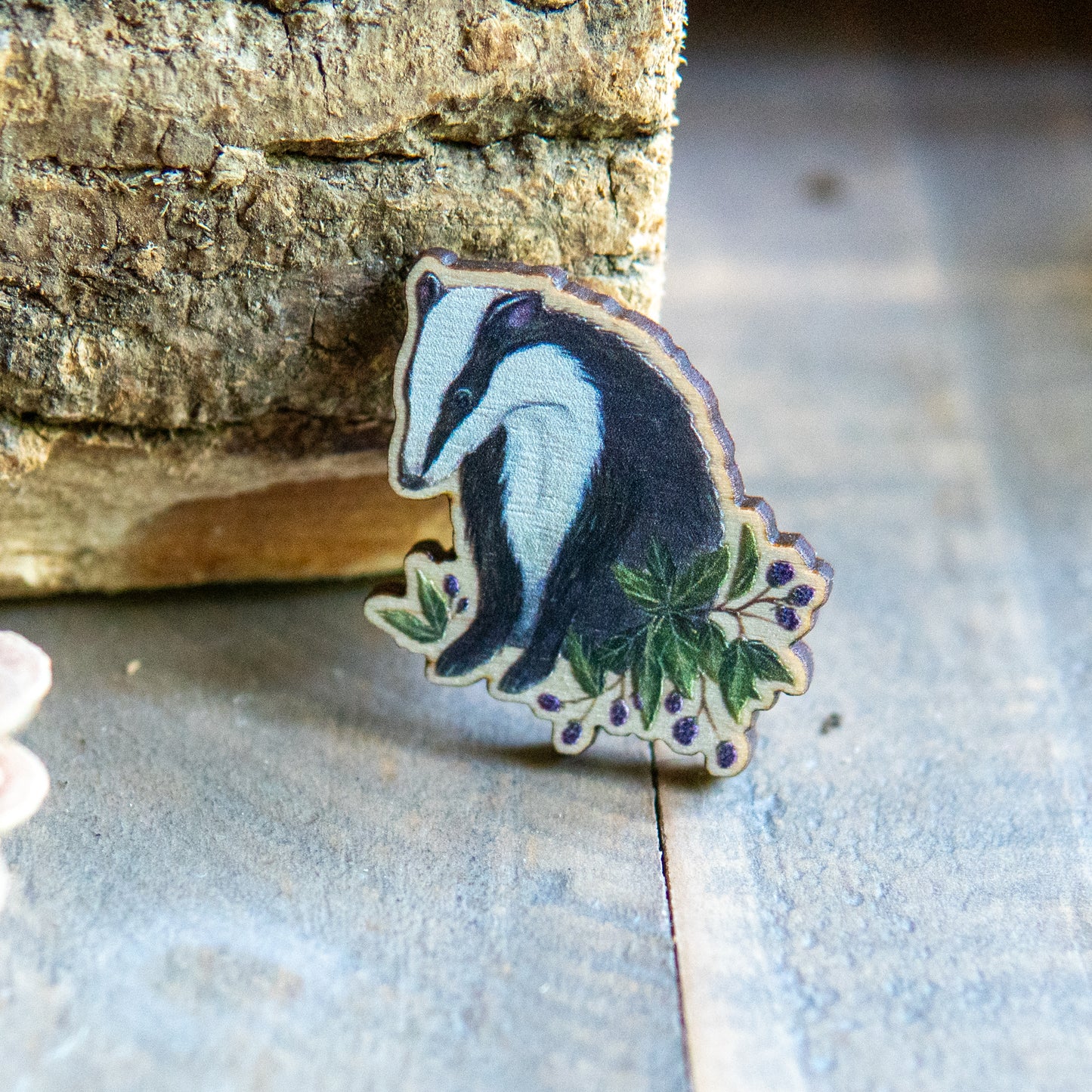 Badger Wooden Pin Badge