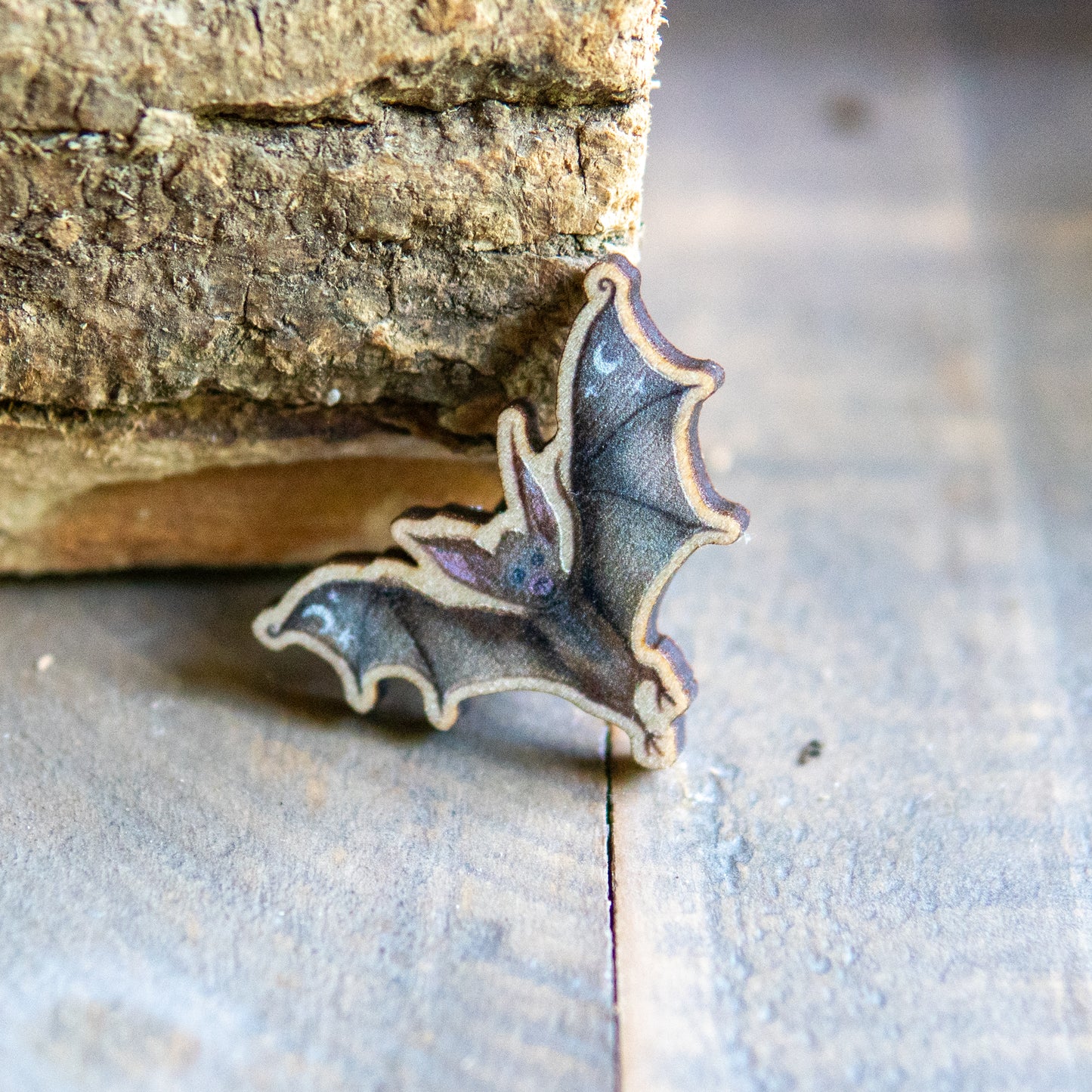 Bat Wooden Pin Badge