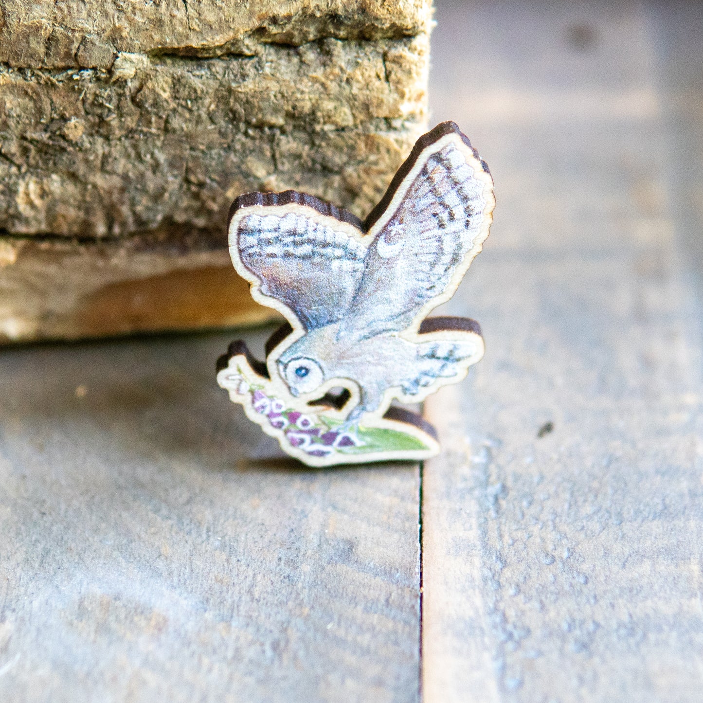 Owl and Foxglove Pin Badge