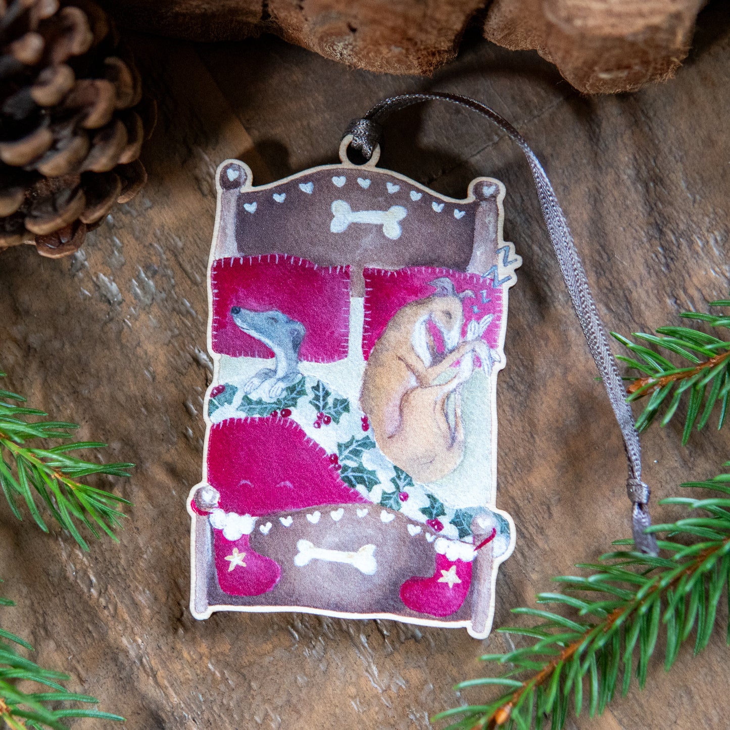 Christmas Eve | Whippet Tree Ornament | Whimsical Whippet Festive Decoration