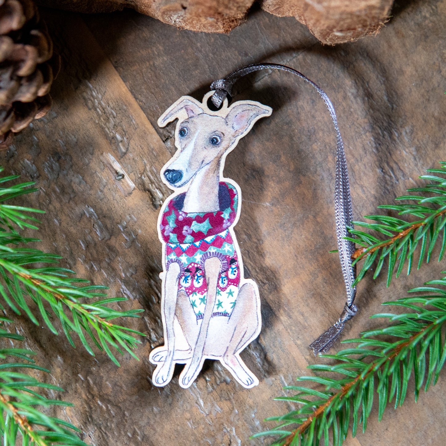 Christmas Jumper Eric | Whippet Tree Ornament | Whimsical Whippet Festive Decoration