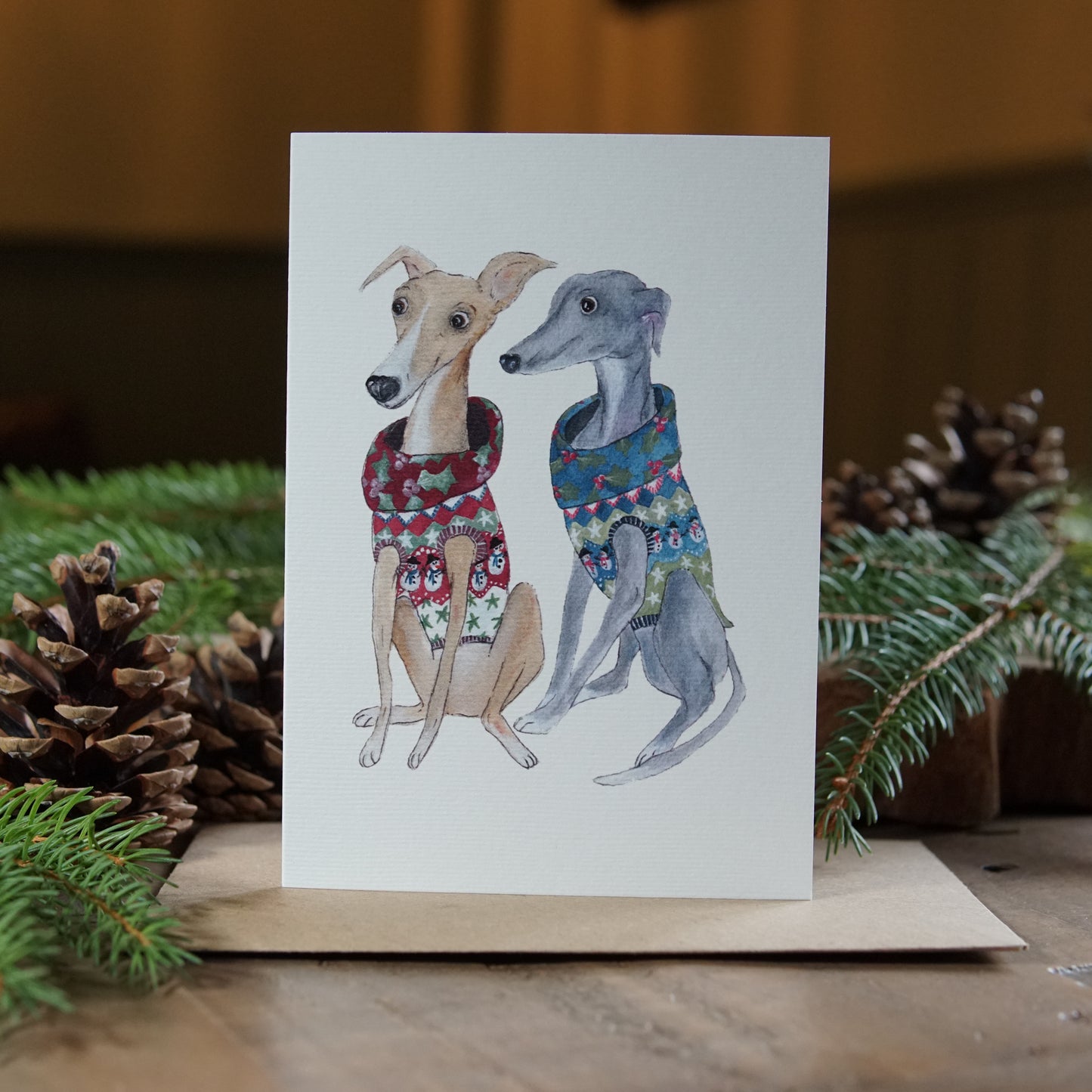 Christmas Jumpers Card | Whippet Christmas Card | Sighthound Festive Card