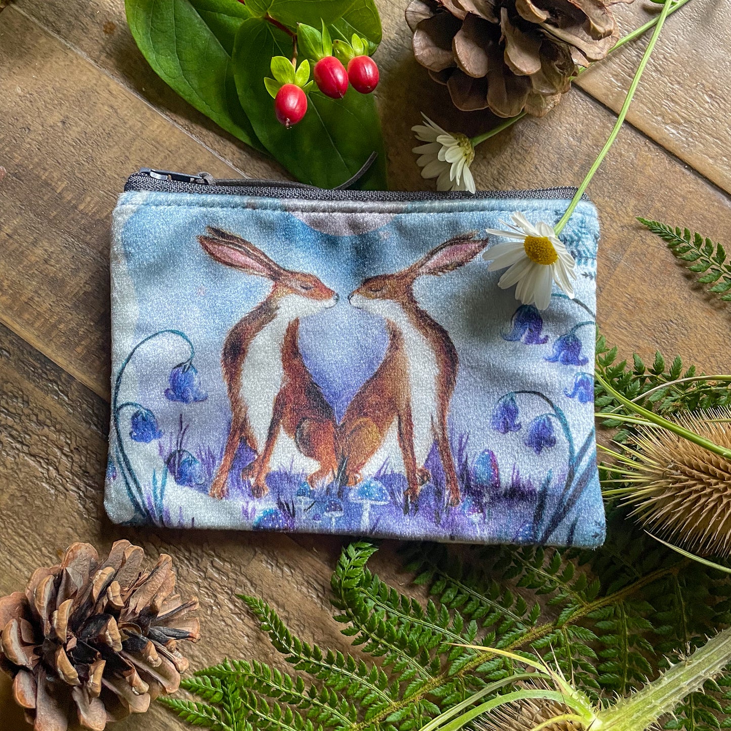 Beltane Hares | Hares Watercolour Velvet Coin Purse