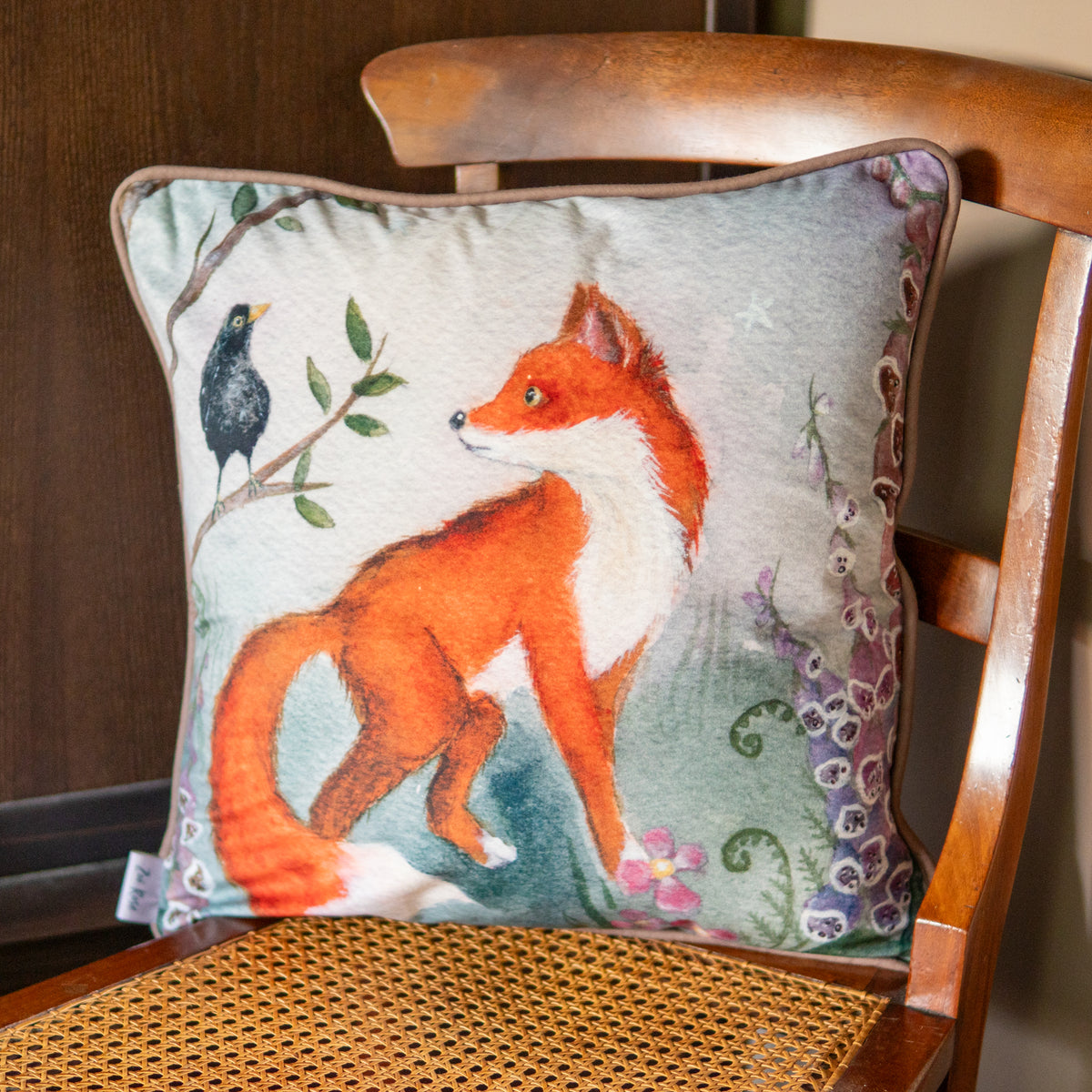 My Familiar | Fox & Blackbird Velvet Cushion