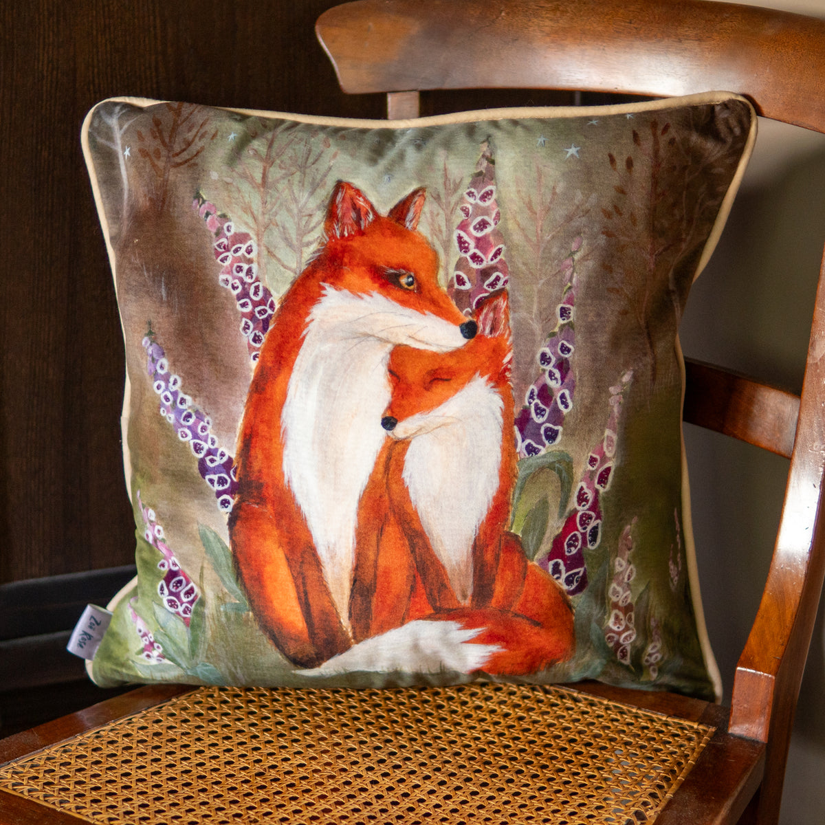 Foxglove Forest | Fox Couple Velvet Cushion
