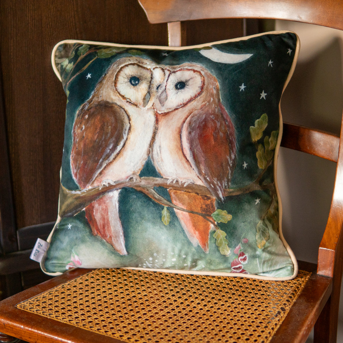 Guardians of the Oak | Owl Couple Velvet Cushion