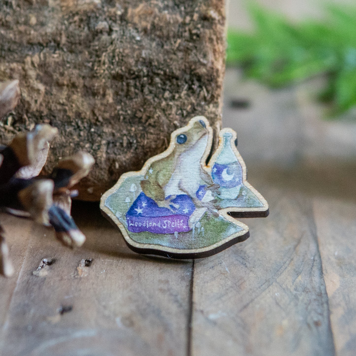 Magic Frog Wooden Pin Badge