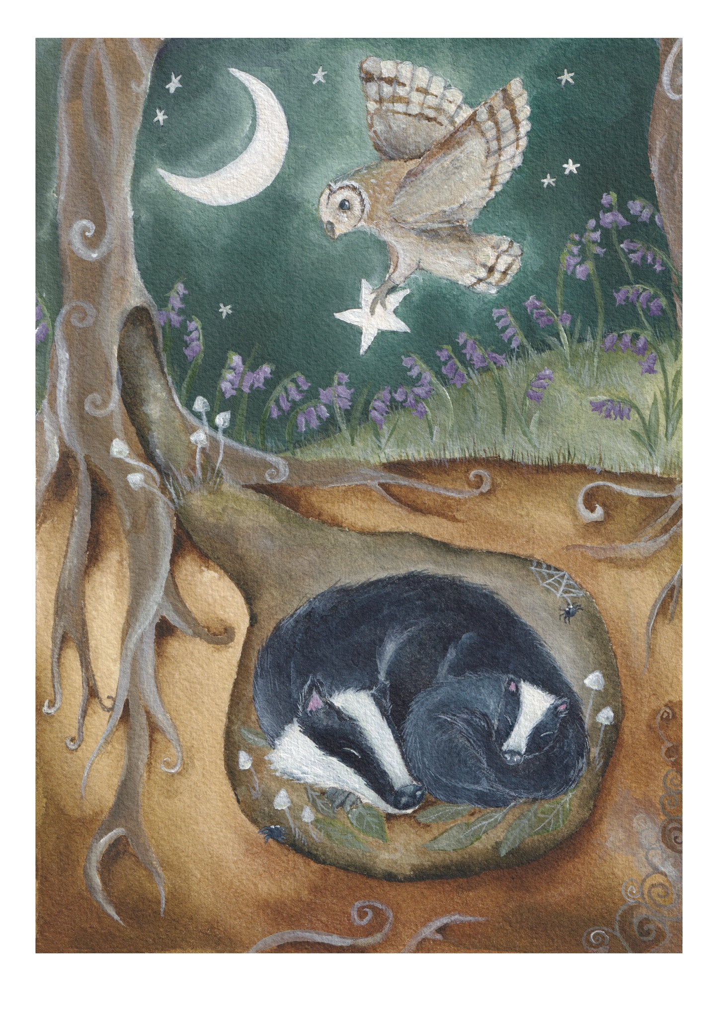 Badger & Owl Fine Art Print | Deep in the Forest