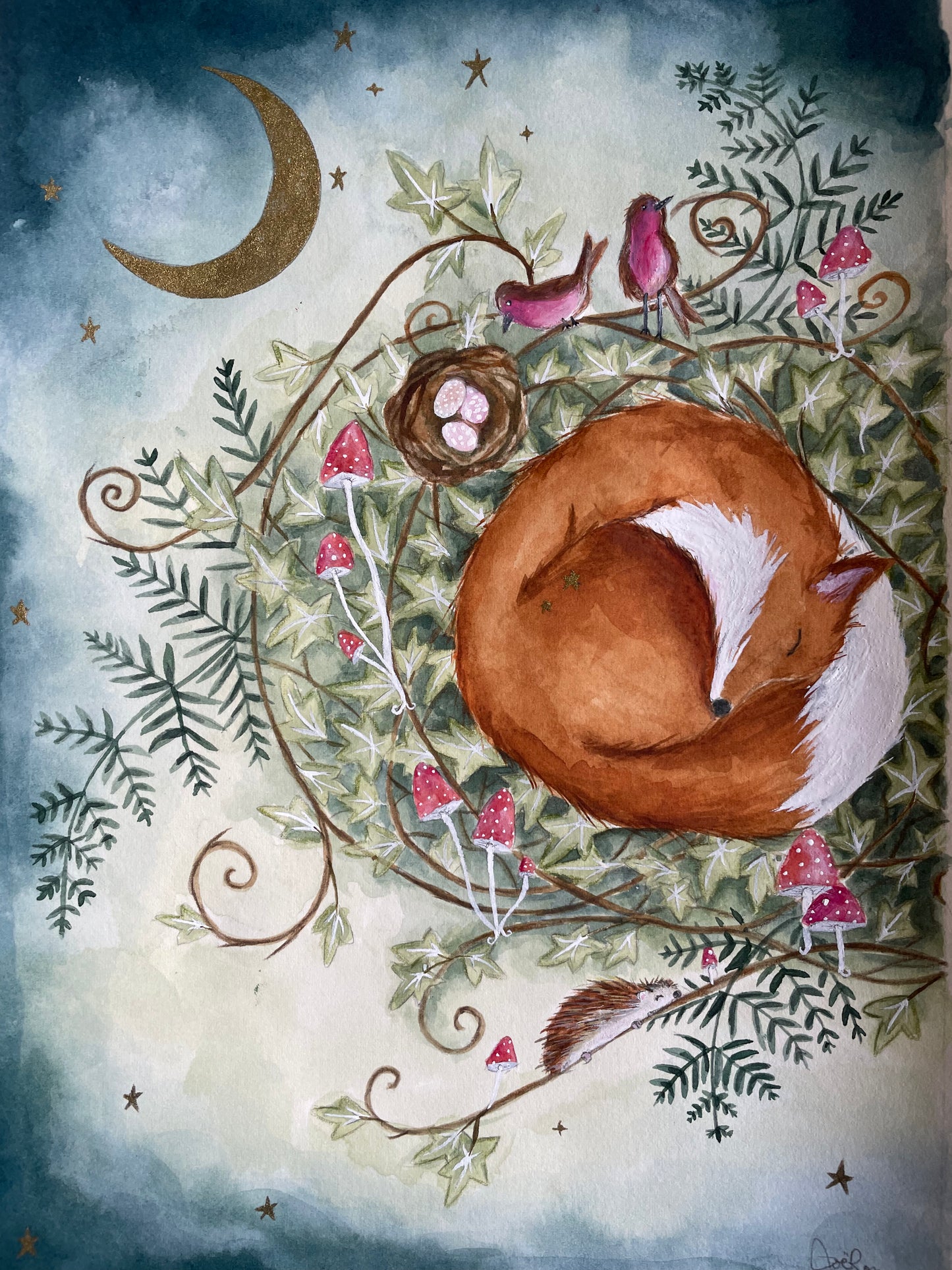Fox Nest | Fox Original Painting on Paper