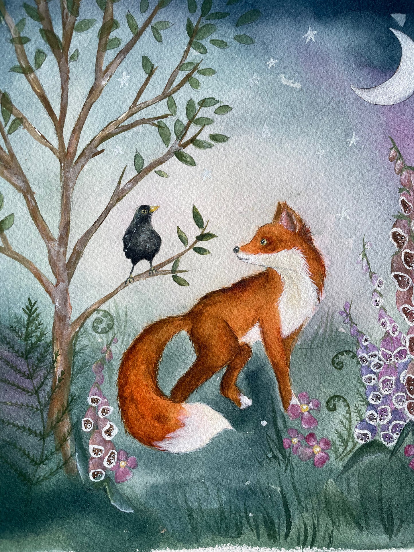 My Familiar | Fox & Blackbird Original Painting on Paper
