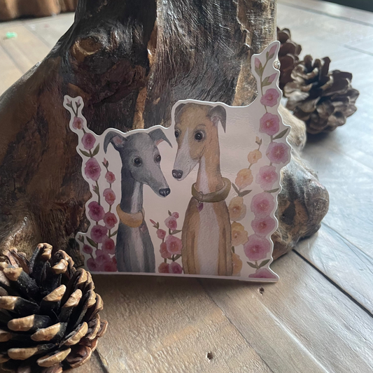 Whippet & Hollyhocks Vinyl Sticker