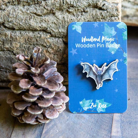 Bat Wooden Pin Badge