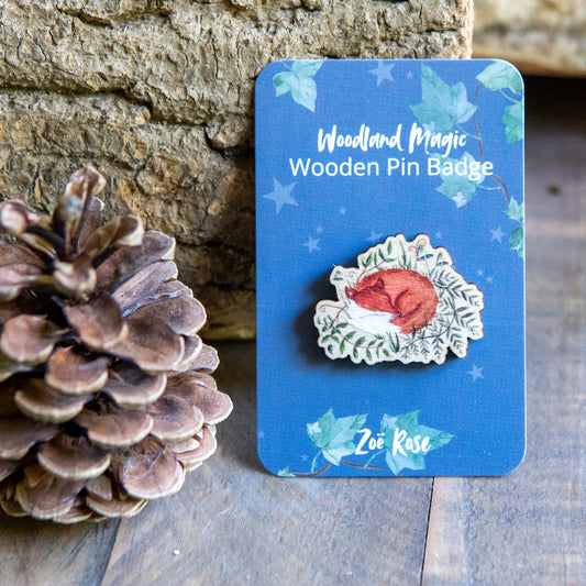 Fox Nest Wooden Pin Badge