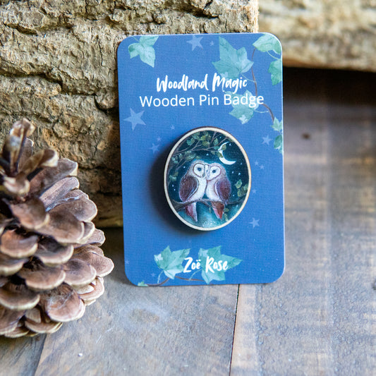 Guardian Owls Wooden Pin Badge