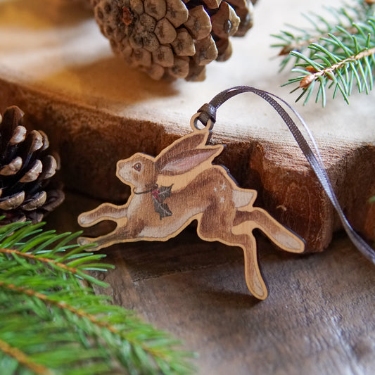 Holly Hare | Hare Tree Ornament | Whimsical Hare Festive Decoration