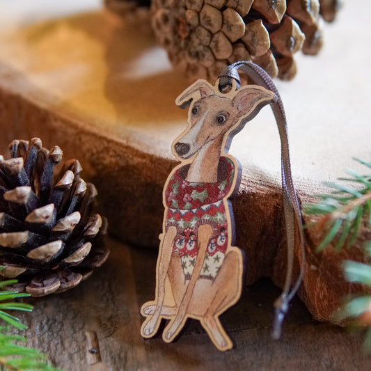 Christmas Jumper Eric | Whippet Tree Ornament | Whimsical Whippet Festive Decoration