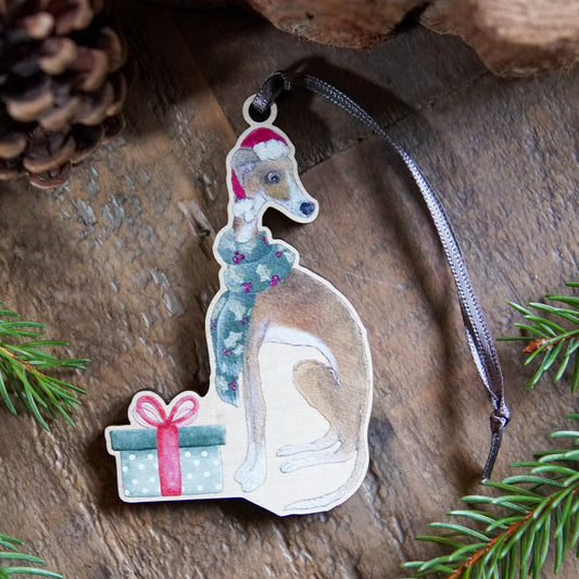 Wrapped up | Whippet Tree Ornament | Whimsical Whippet Festive Decoration