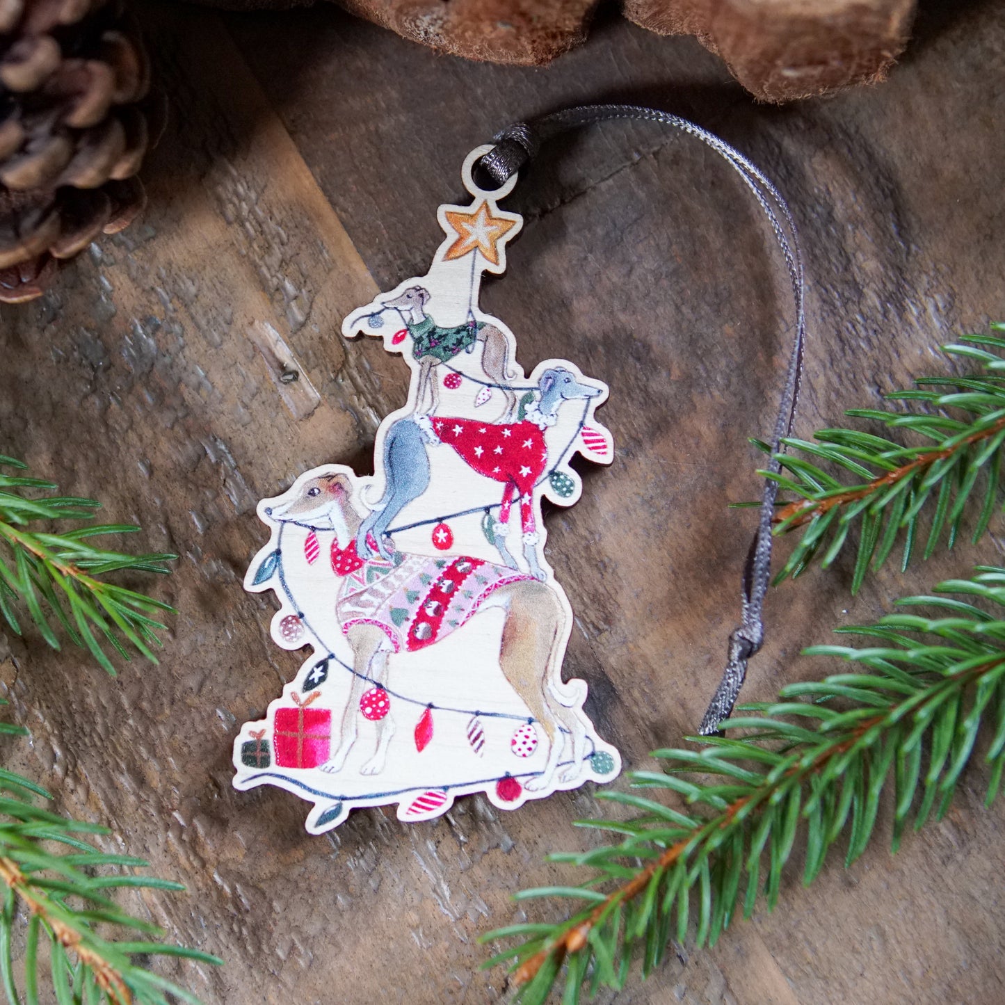 Whippety Christmas | Whippet Tree Ornament | Whimsical Whippet Festive Decoration