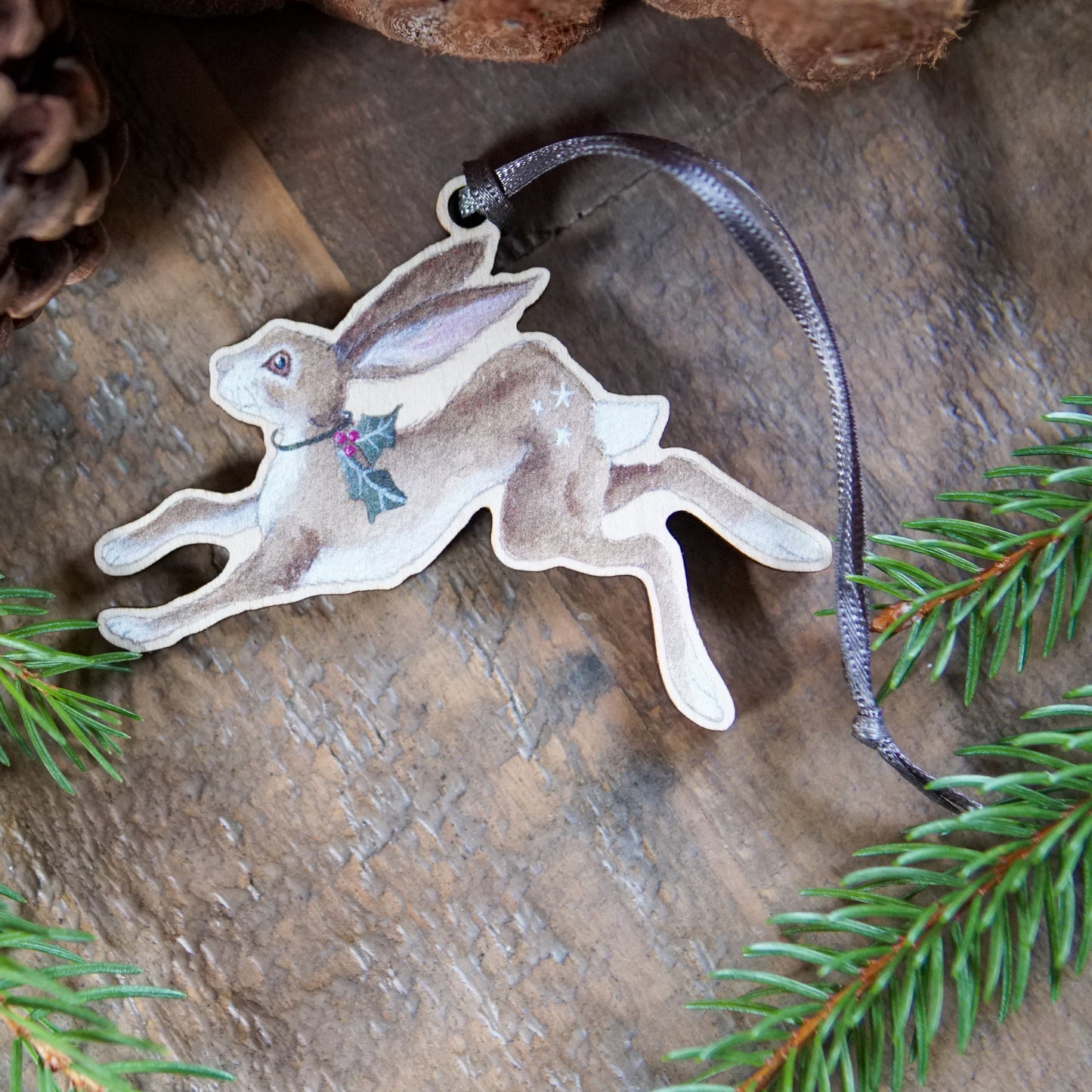 Holly Hare | Hare Tree Ornament | Whimsical Hare Festive Decoration
