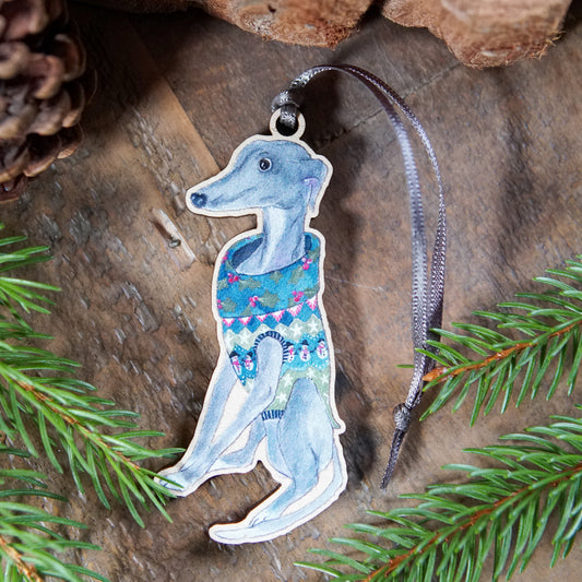 Christmas Jumper Twiggy | Whippet Tree Ornament | Whimsical Whippet Festive Decoration