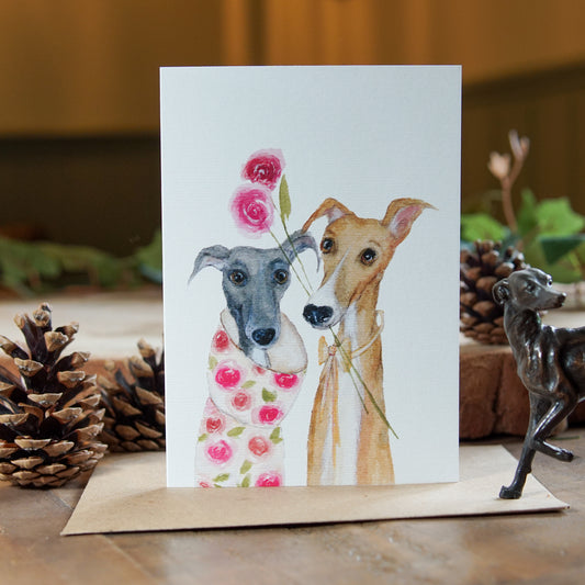 Whippet Birthday Card | Roses