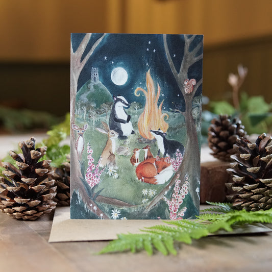 Set Greeting Cards With Cute Animal And Forest Vector Image